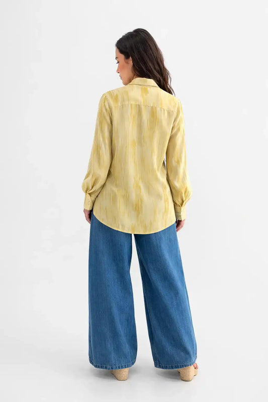 Golden Tie-Waist Satin Blouse
