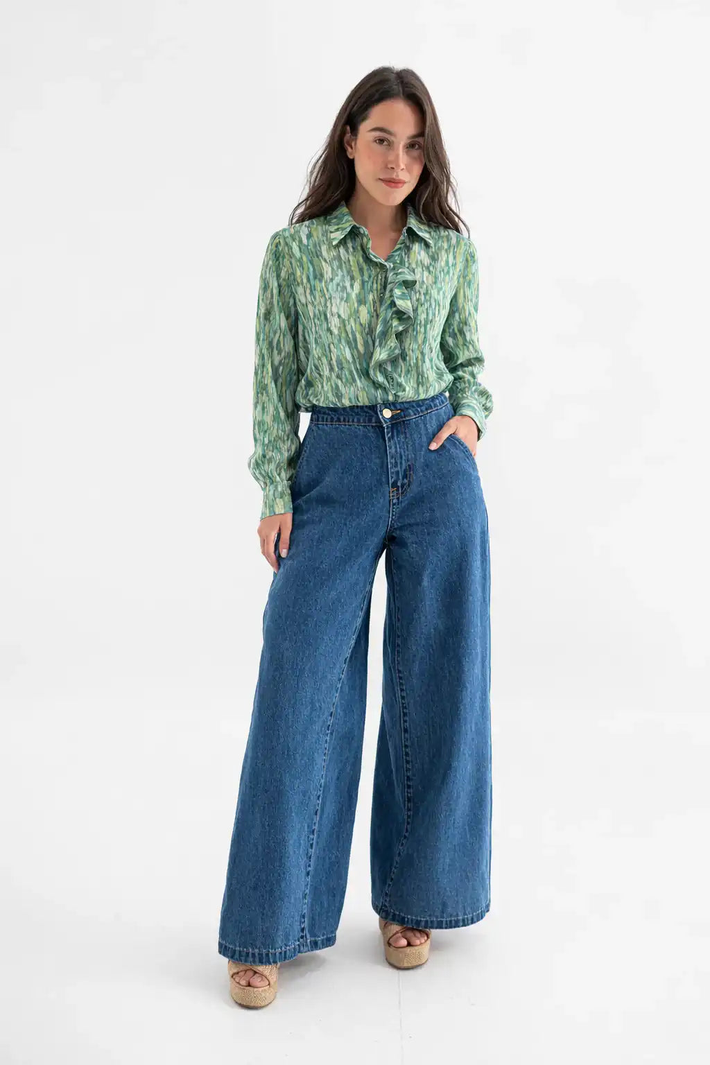 Ruffle-Detail Printed Blouse