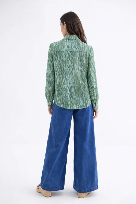 Ruffle-Detail Printed Blouse