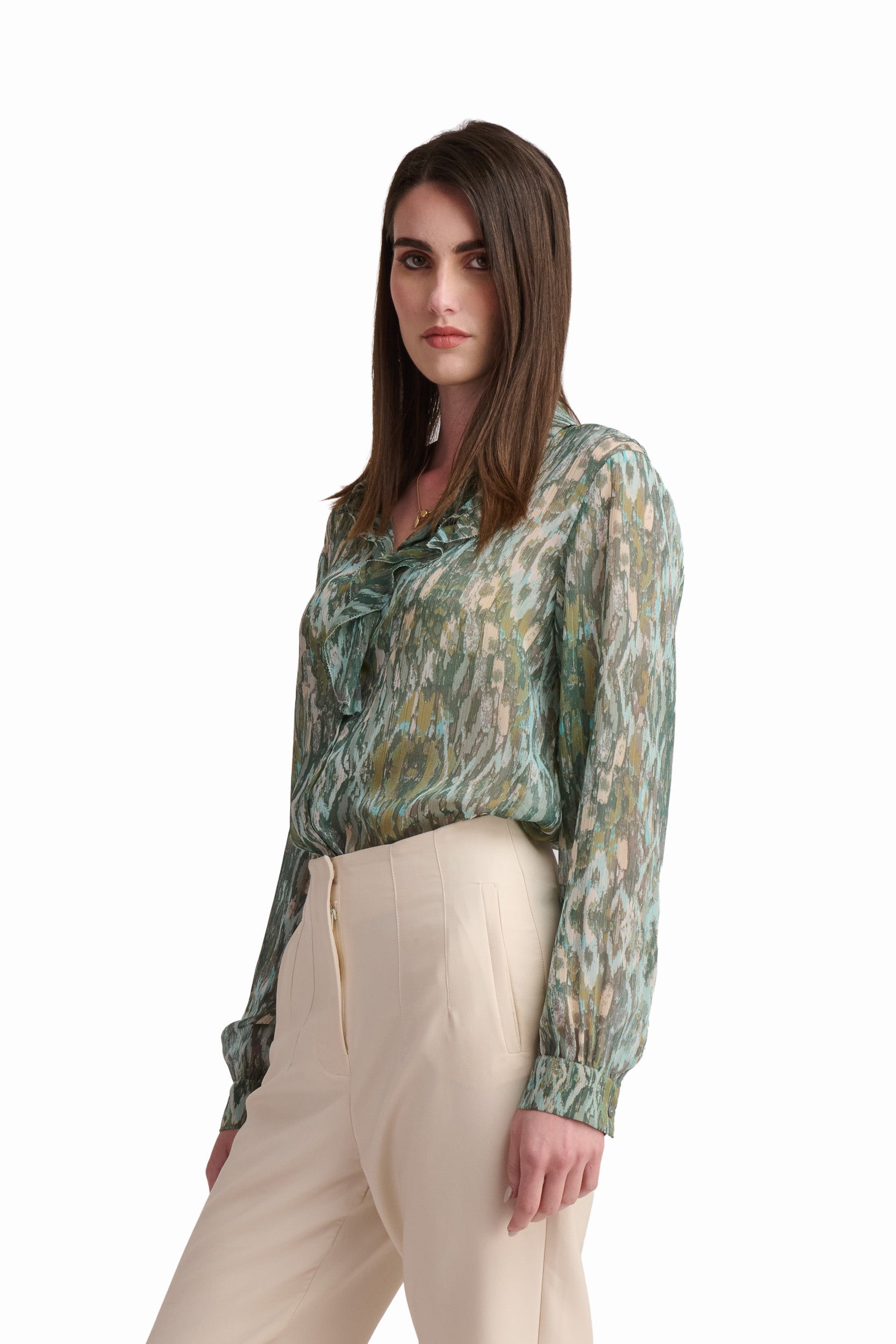 Ruffle-Detail Printed Blouse