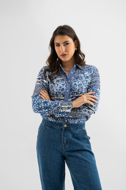 Indigo Art Print Shirt