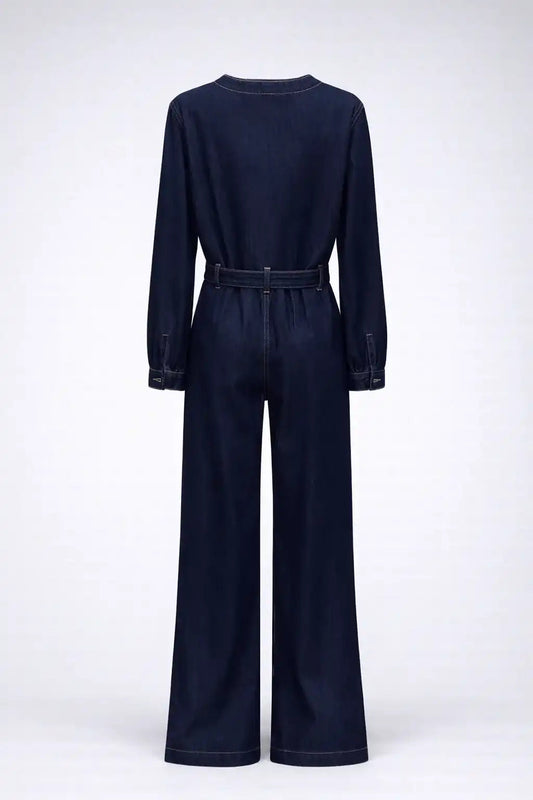 Belted Denim Wide-Leg Jumpsuit