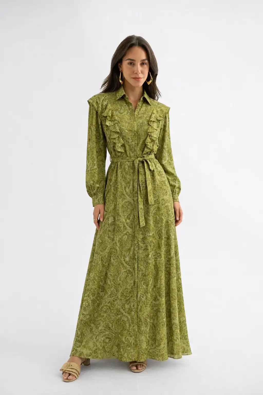 Elegant Printed Belted Maxi Dress