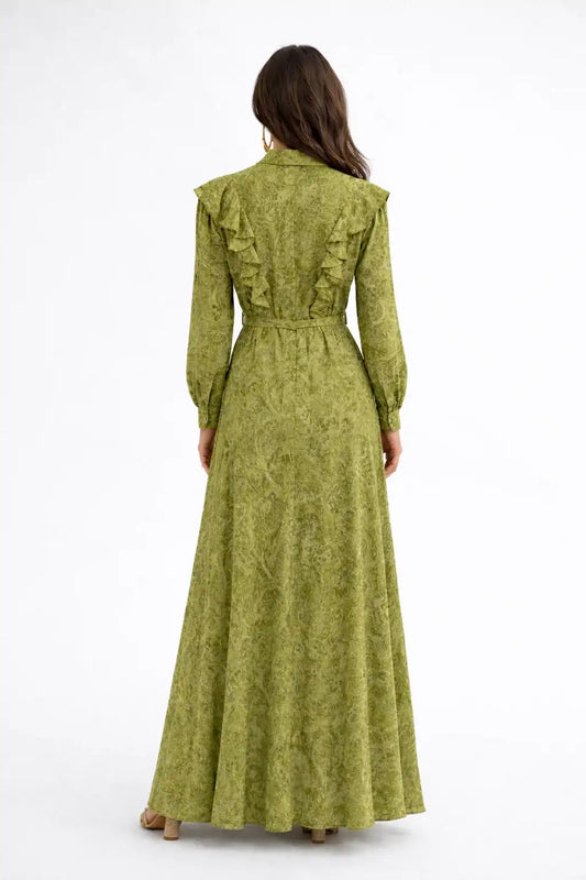 Elegant Printed Belted Maxi Dress