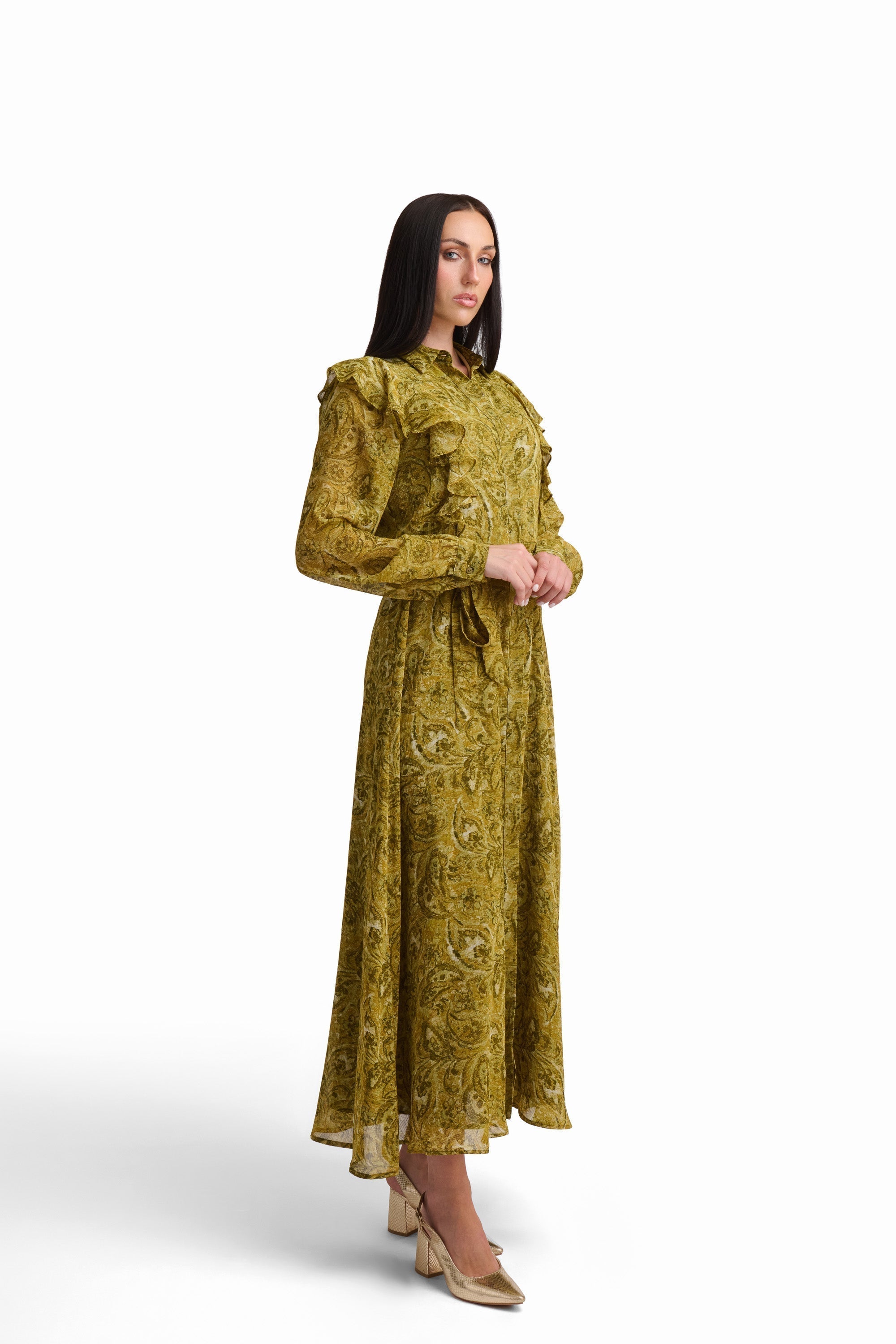 Elegant Printed Belted Maxi Dress