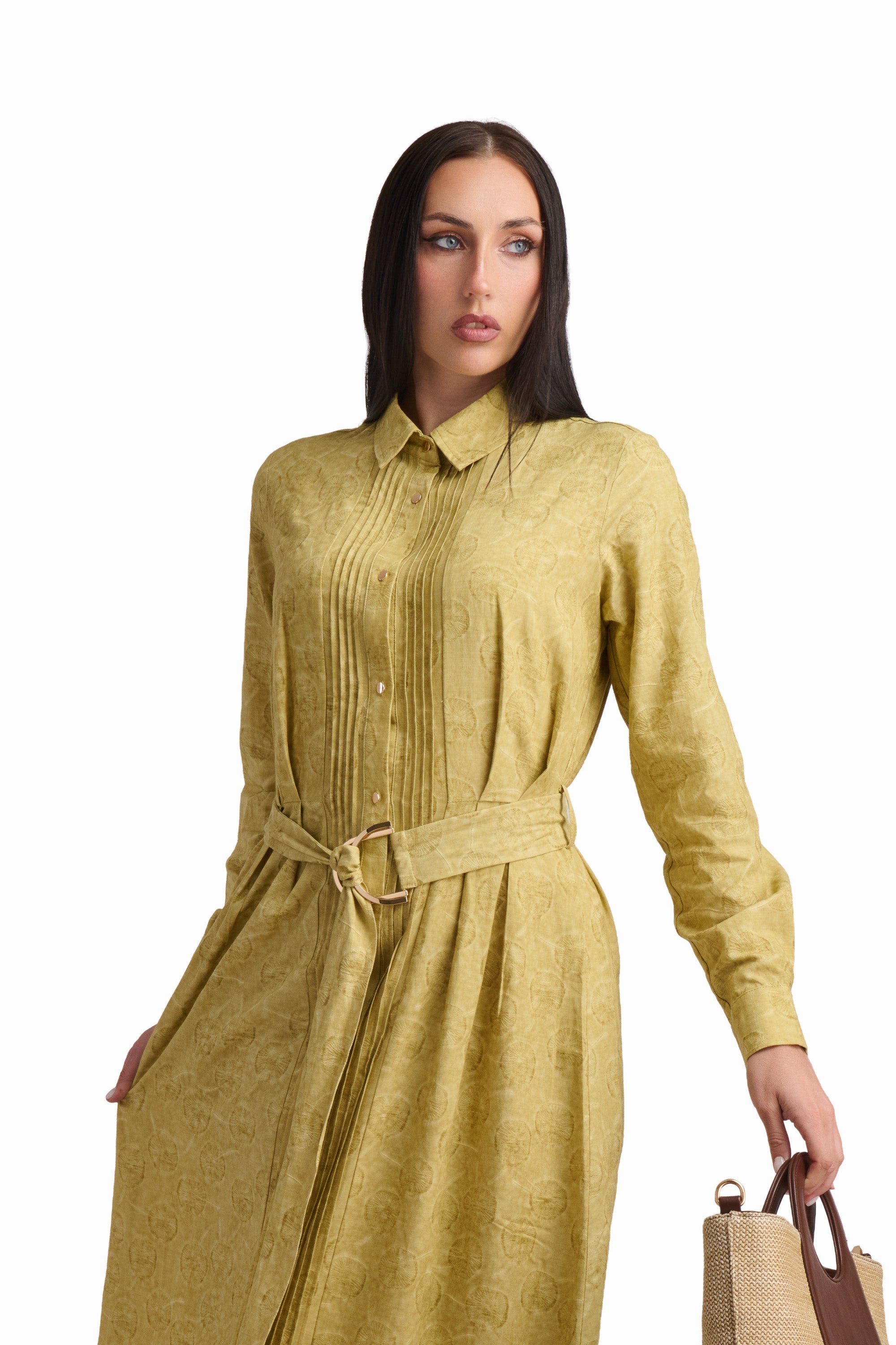 Textured Maxi Shirt Dress with Belt