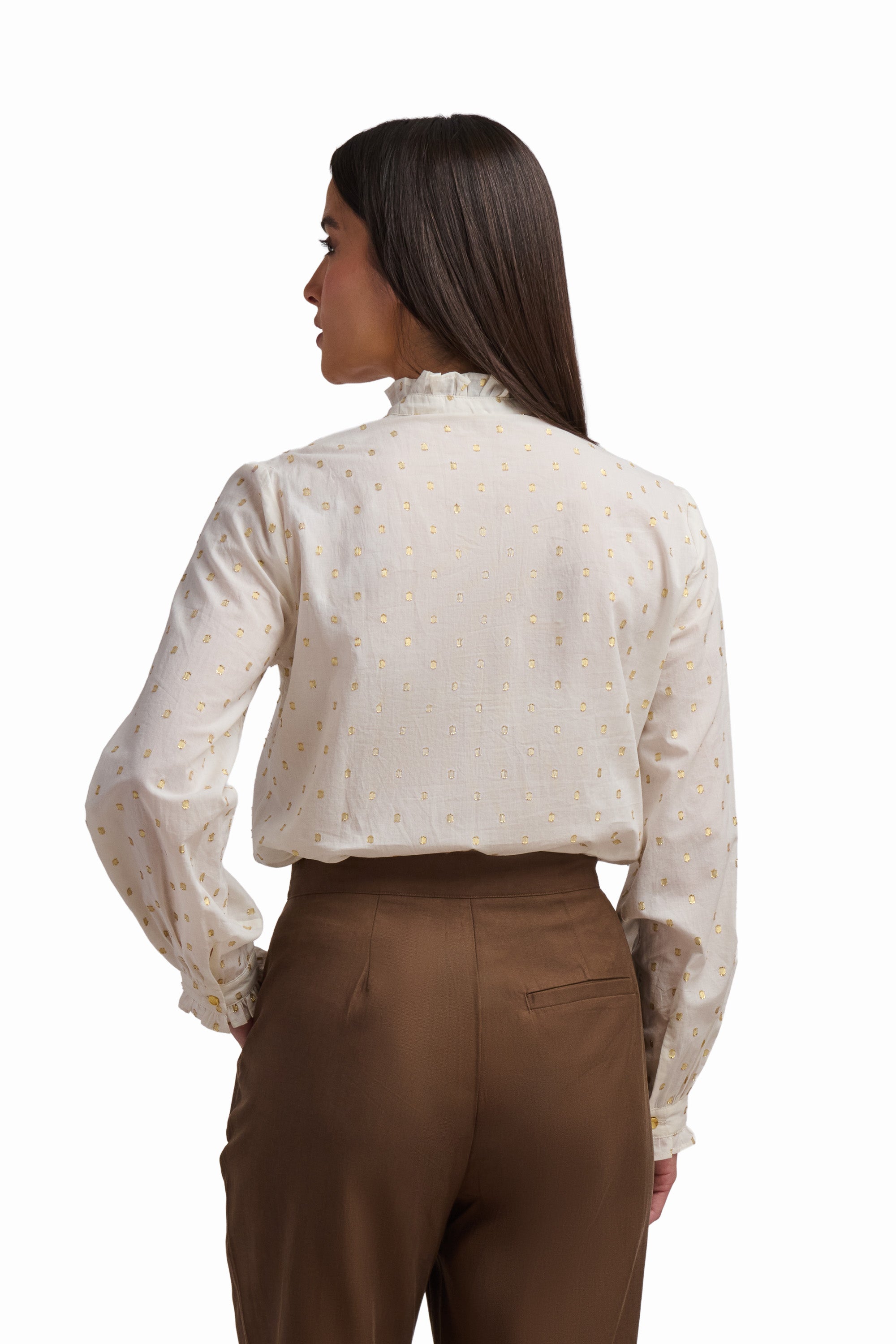 Cream Blouse with Metallic Dots