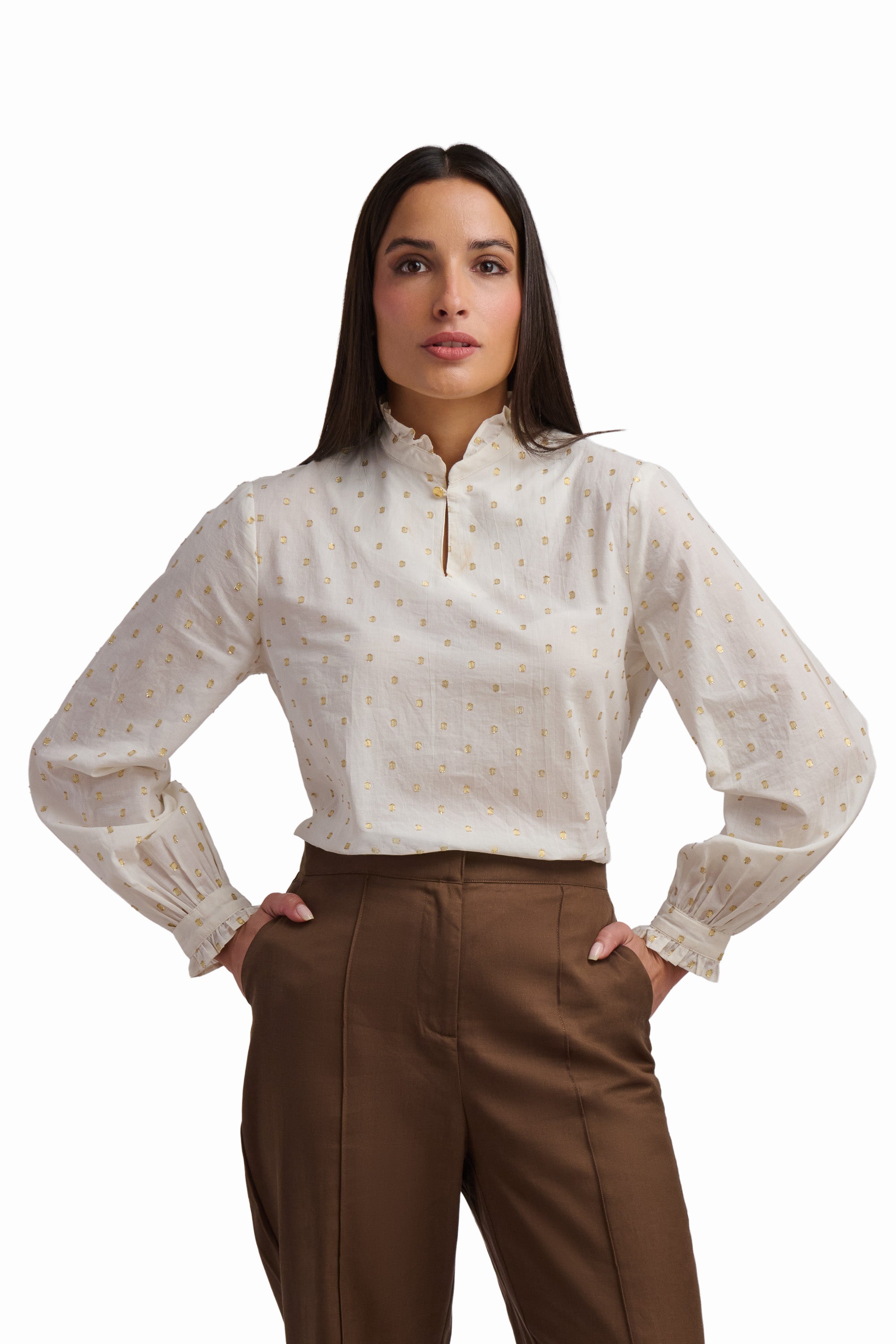 Cream Blouse with Metallic Dots