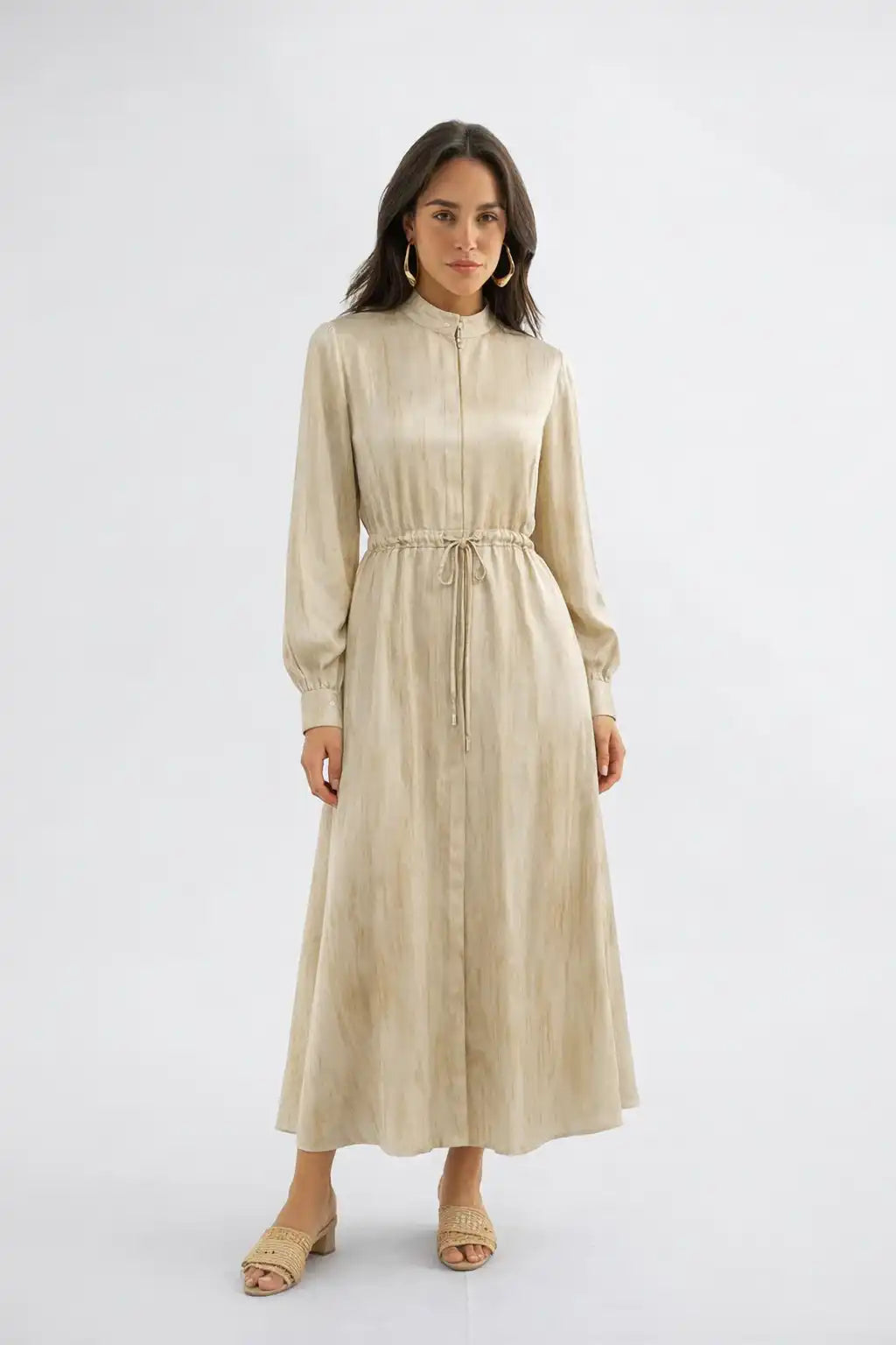 Elegant Drawstring-Waist Maxi Dress