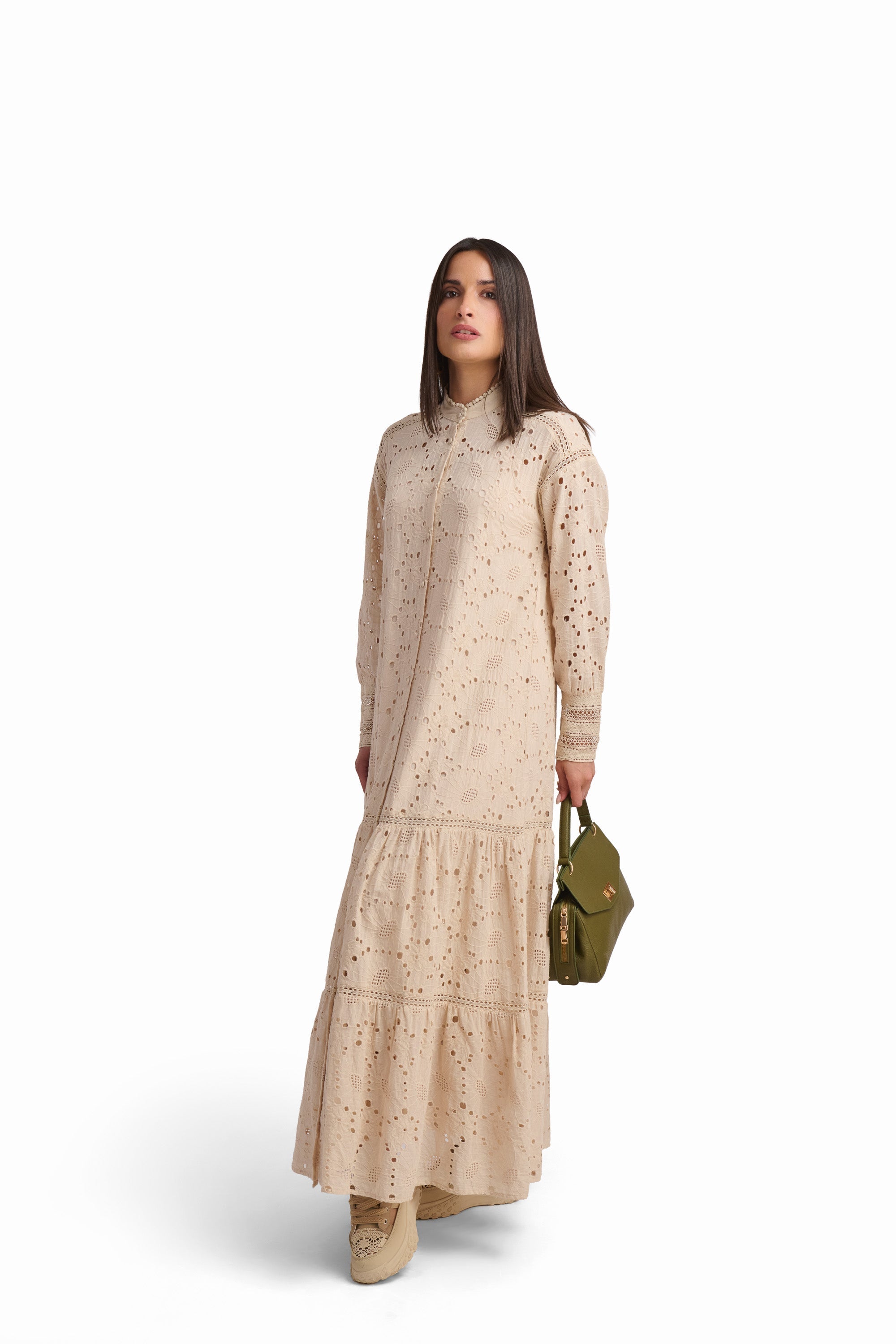 Beige Tiered Printed Maxi Dress
