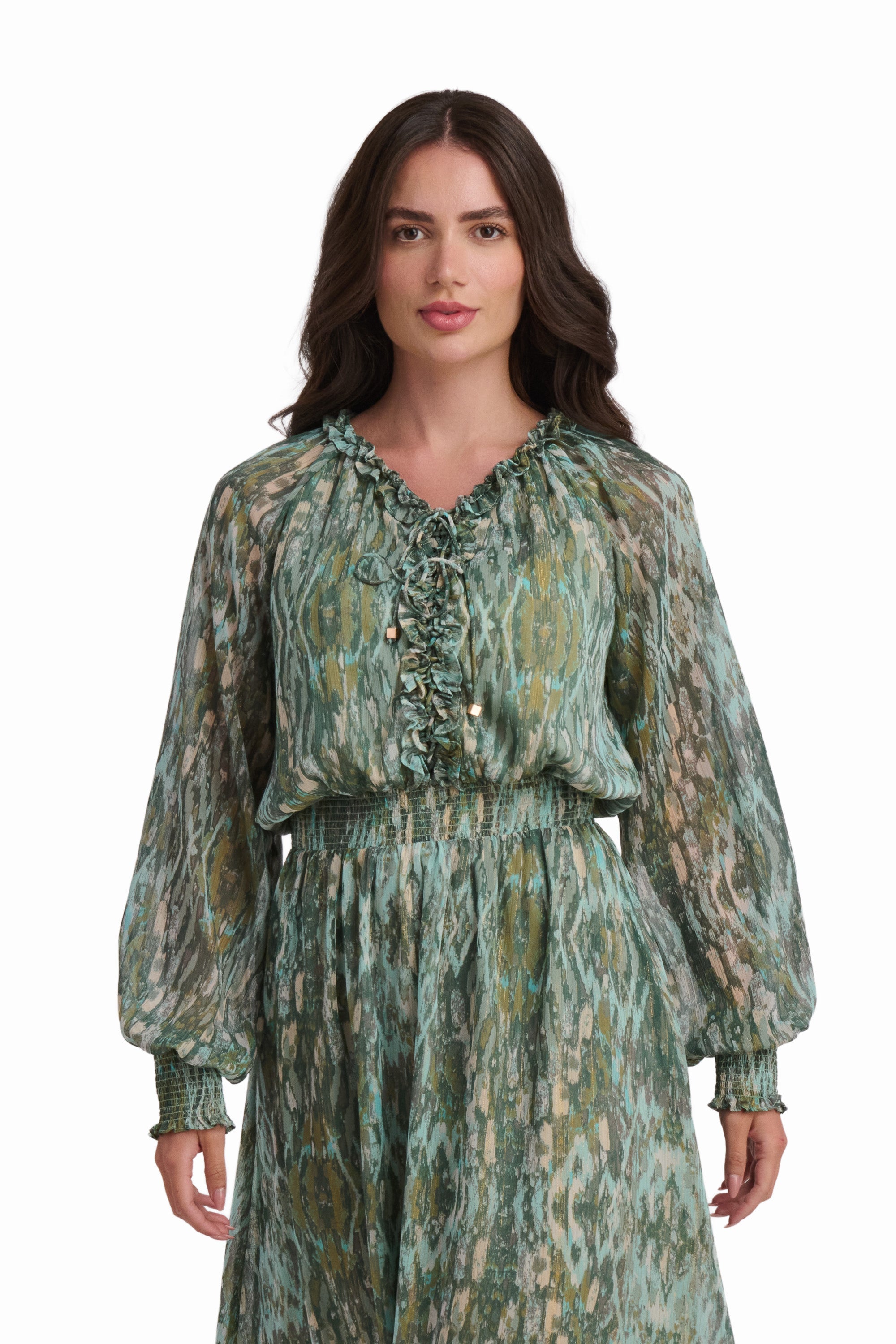 Deep Emerald Ruffle-Detail Maxi Dress