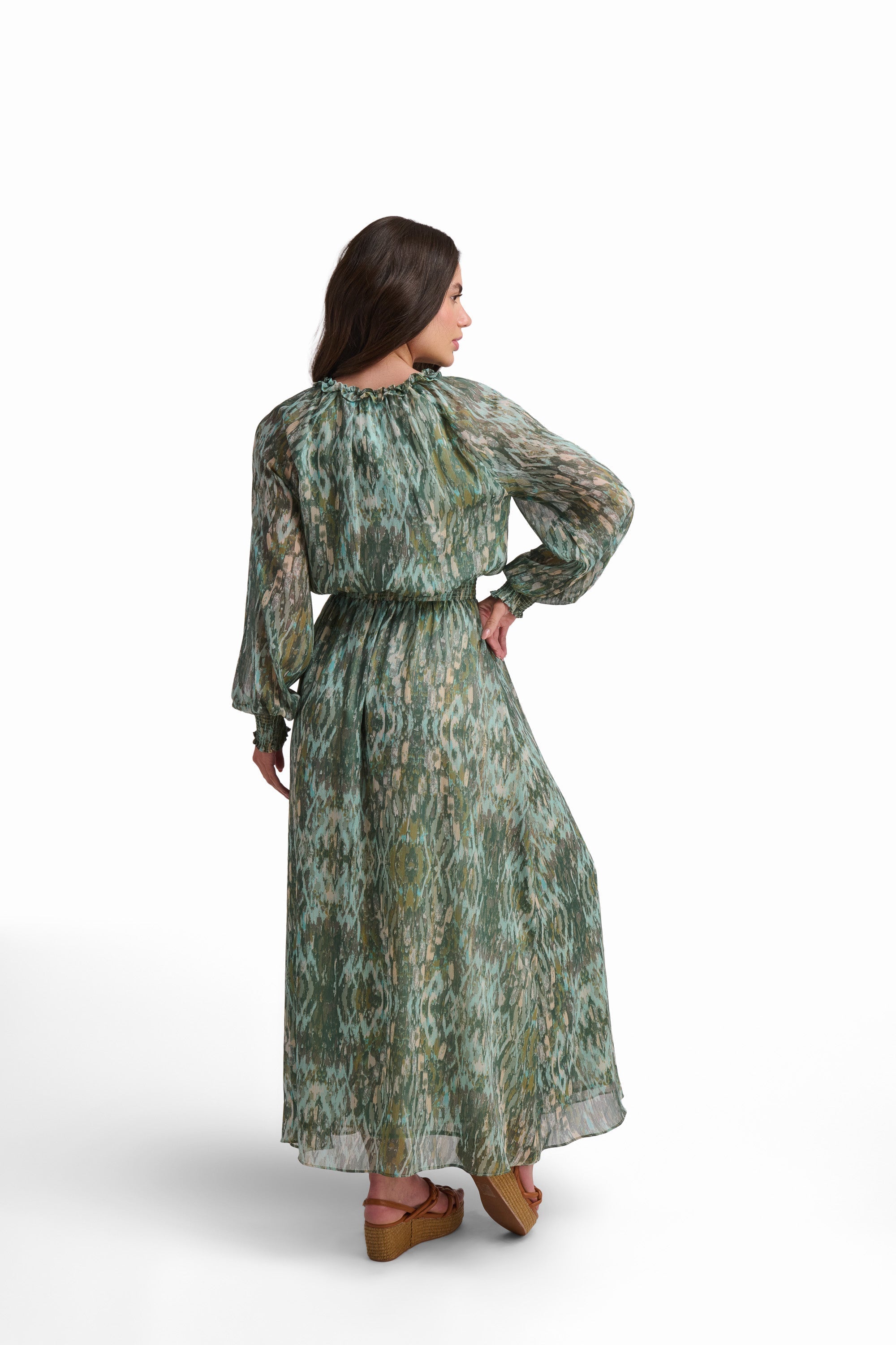 Deep Emerald Ruffle-Detail Maxi Dress