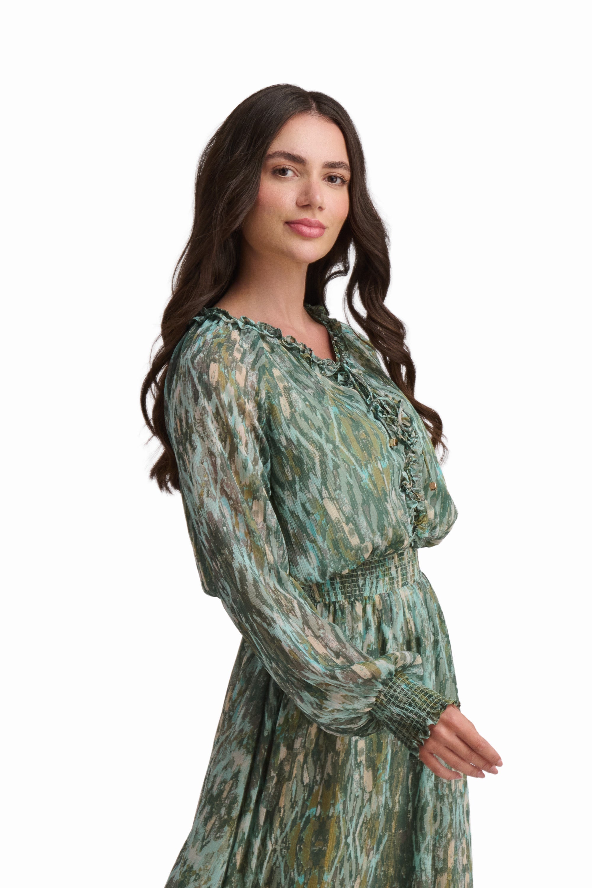 Deep Emerald Ruffle-Detail Maxi Dress