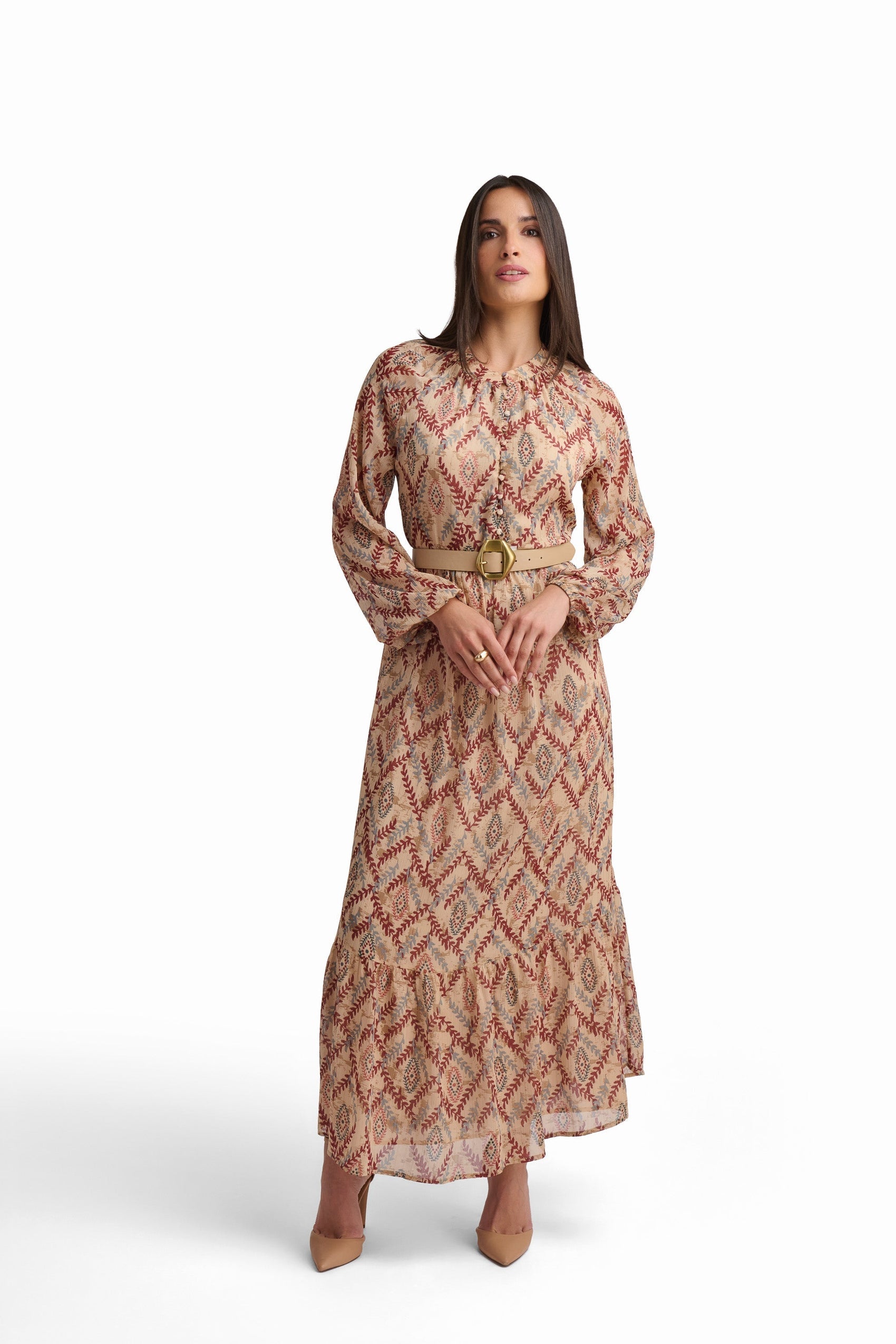 Printed Long Sleeve Maxi Dress