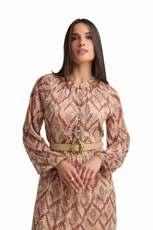 Printed Long Sleeve Maxi Dress
