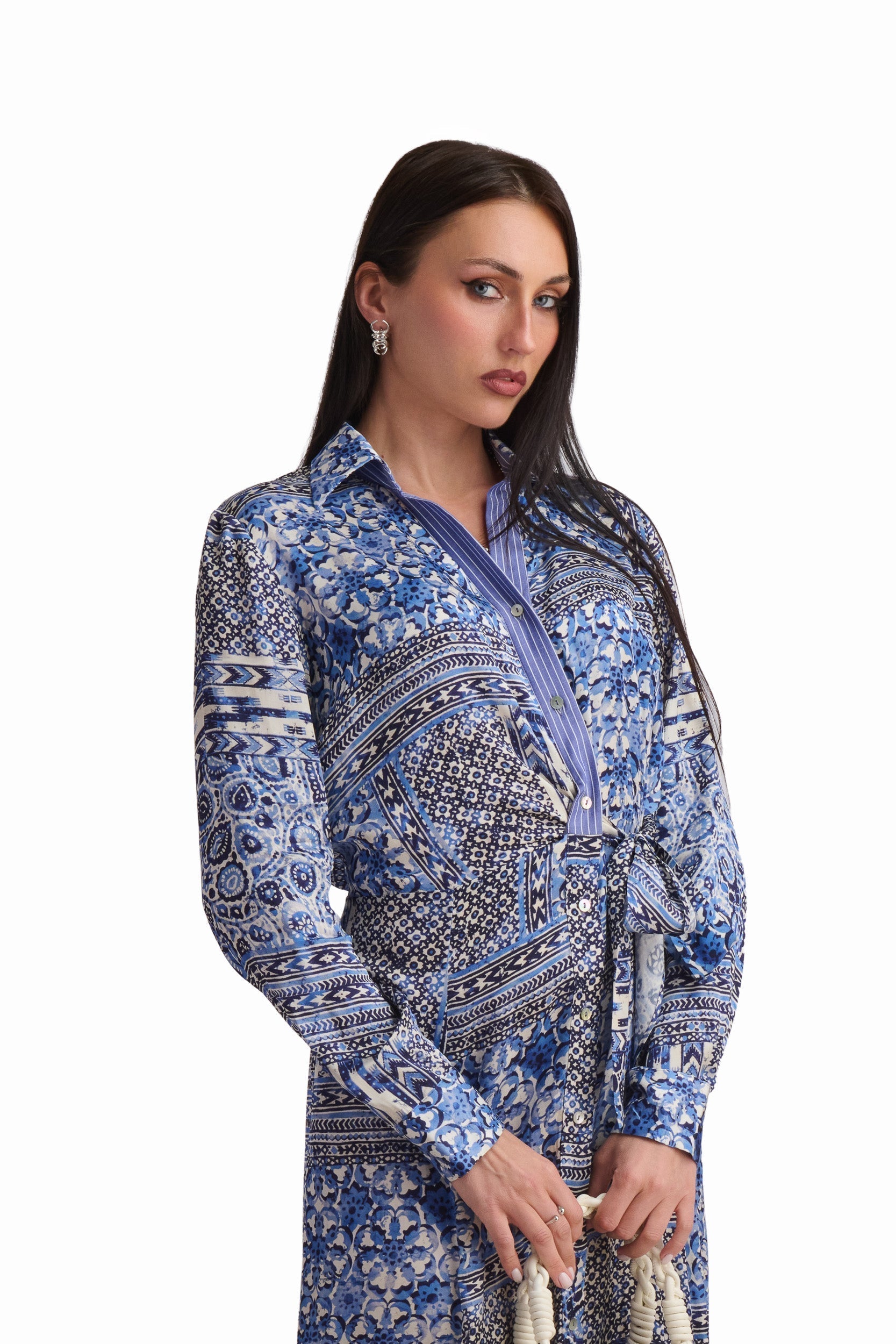 Blue Patchwork Print Viscose Maxi Dress