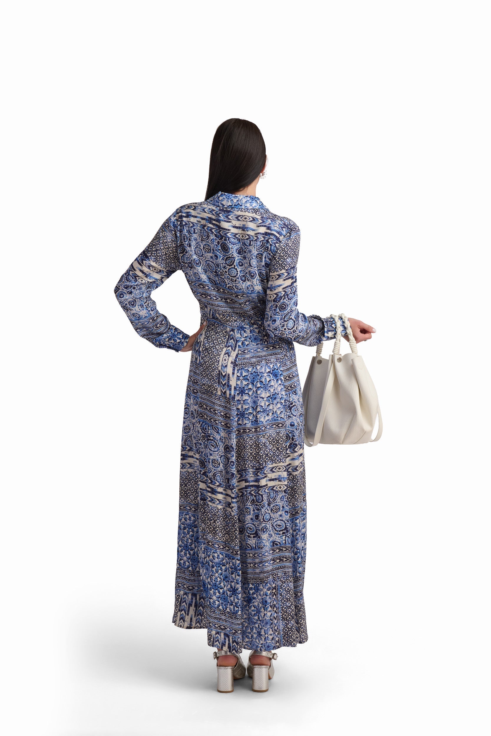 Blue Patchwork Print Viscose Maxi Dress