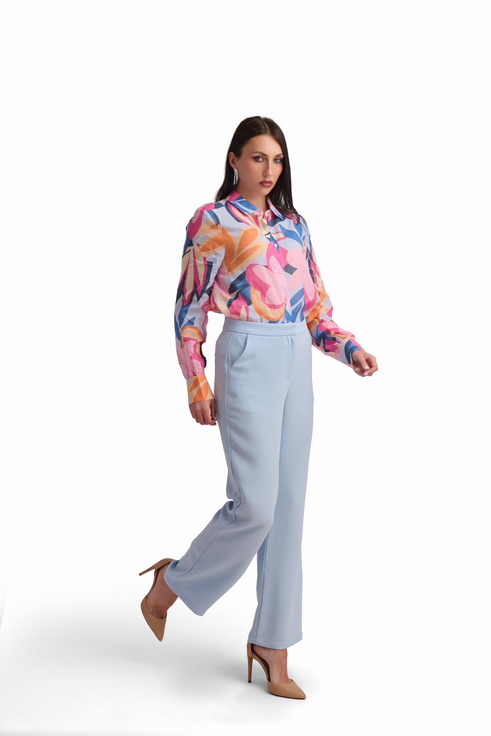 Light Blue Straight-Leg Pants