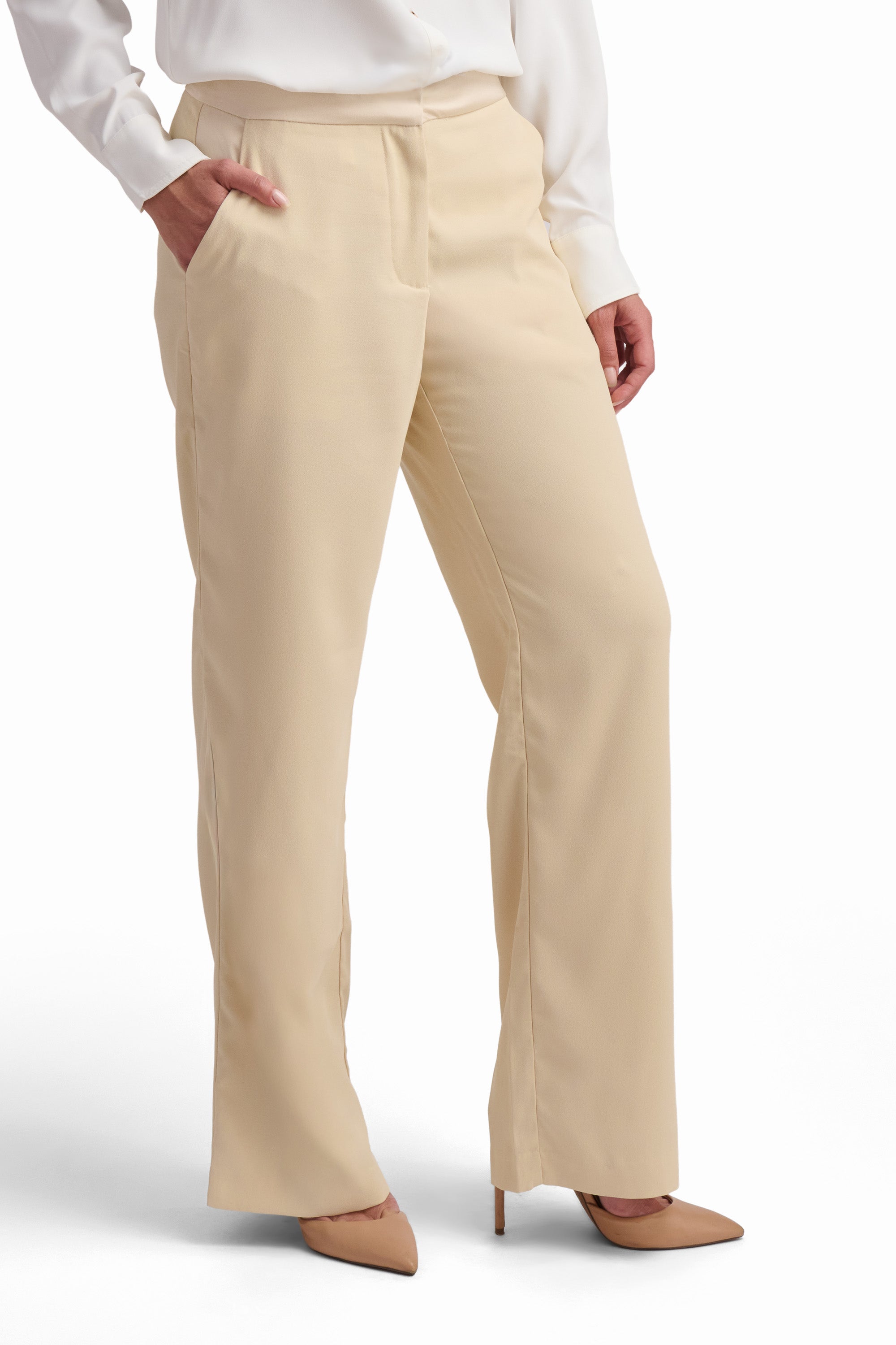 Beige High-Waisted Wide-Leg Trousers