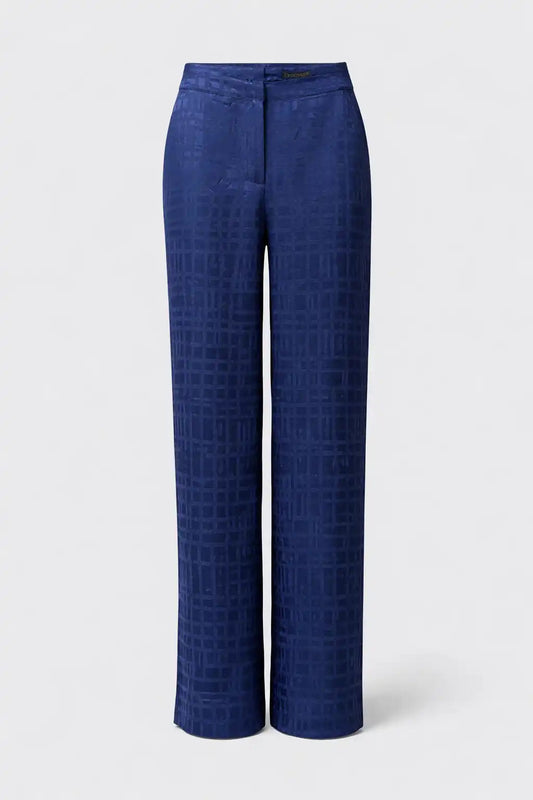 Blue Textured Wide-Leg Trousers