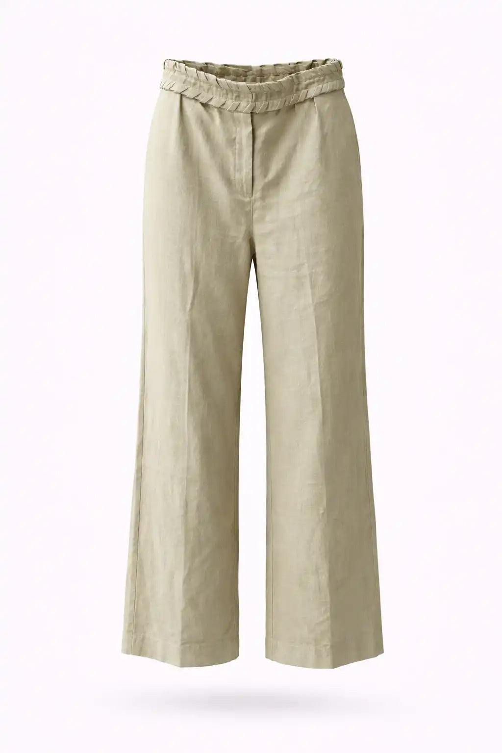 Beige Linen-Cotton Wide-Leg Trousers