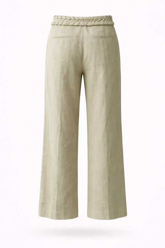 Beige Linen-Cotton Wide-Leg Trousers