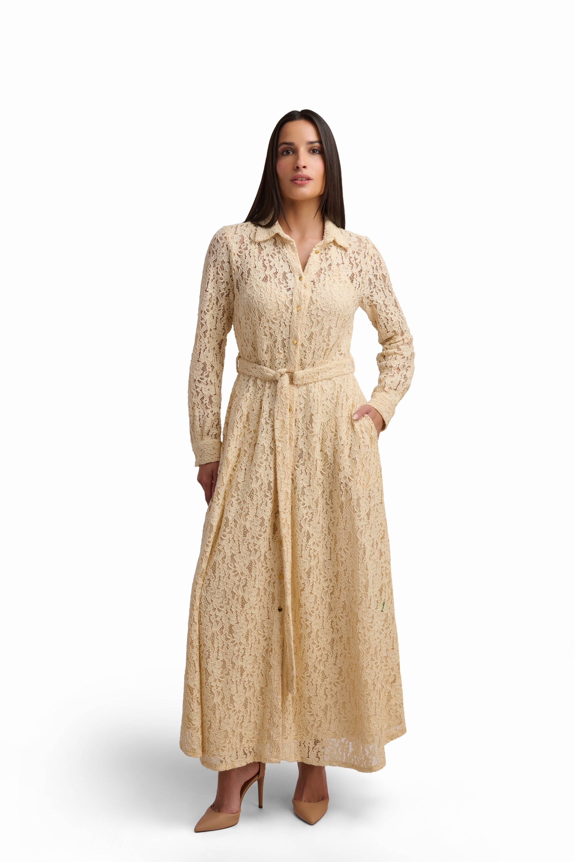 Lace Belted Maxi Dress