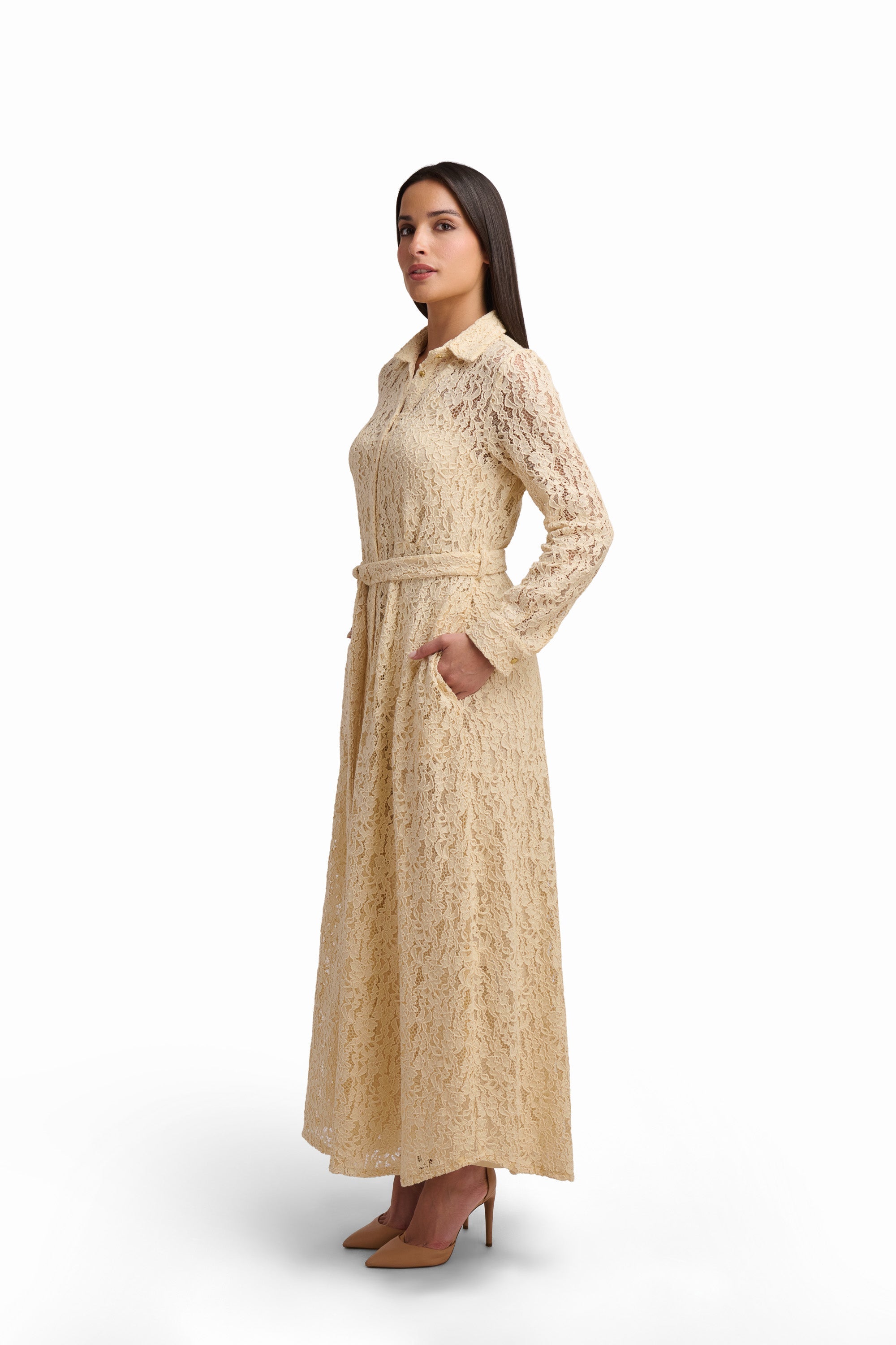 Lace Belted Maxi Dress