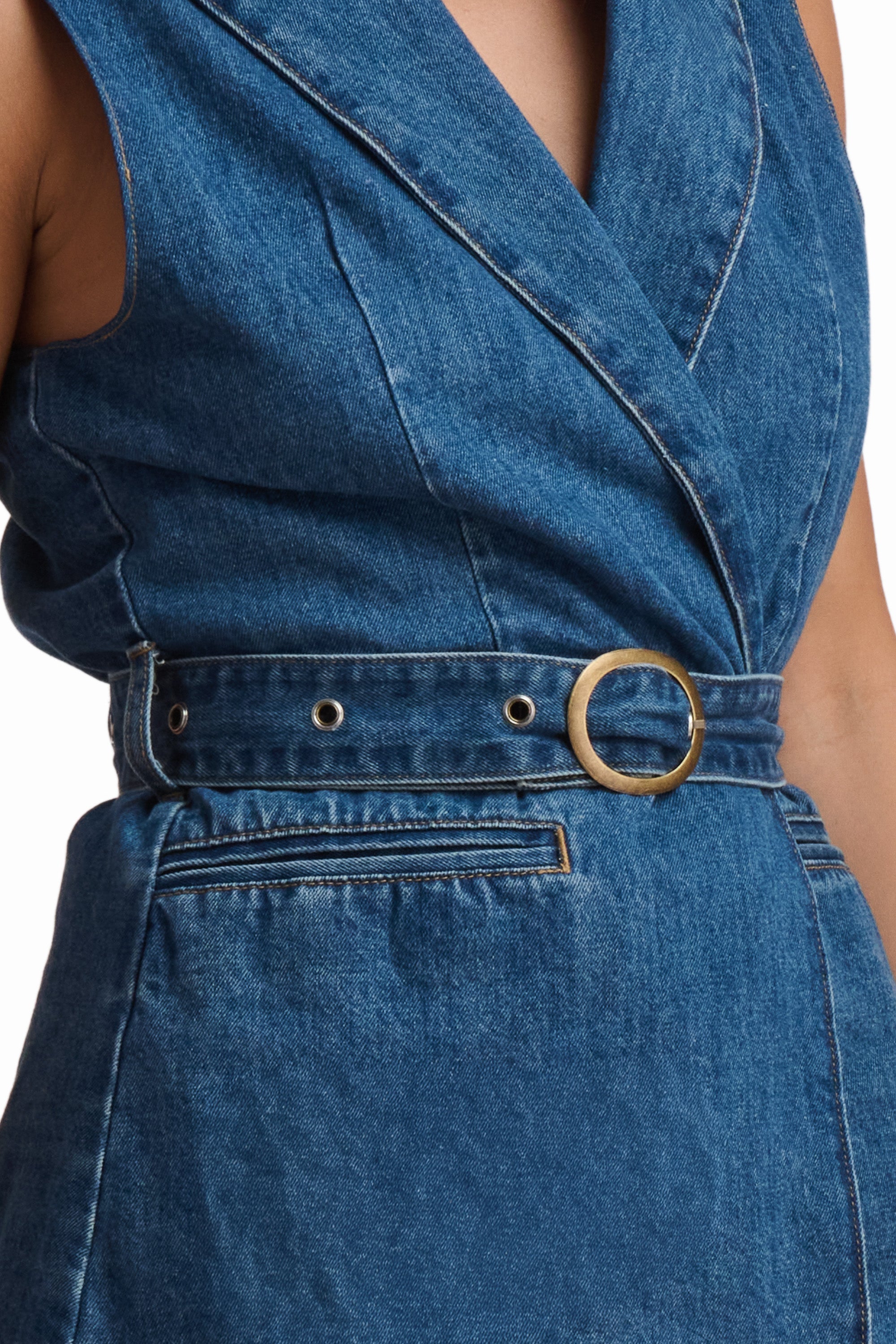 Denim Tailored Vest with Belt