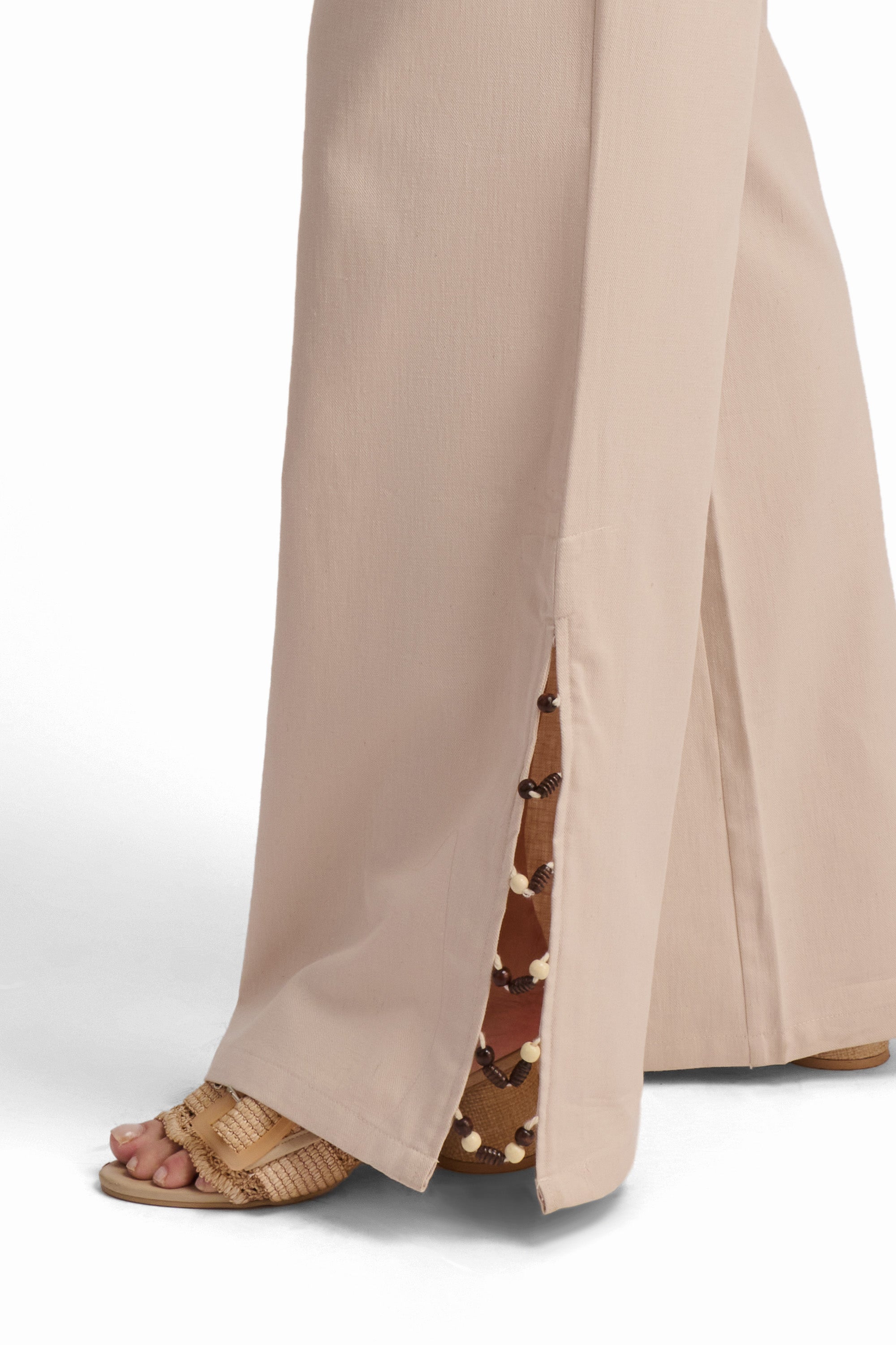 Beige Wide-Leg Trousers with Side Slits
