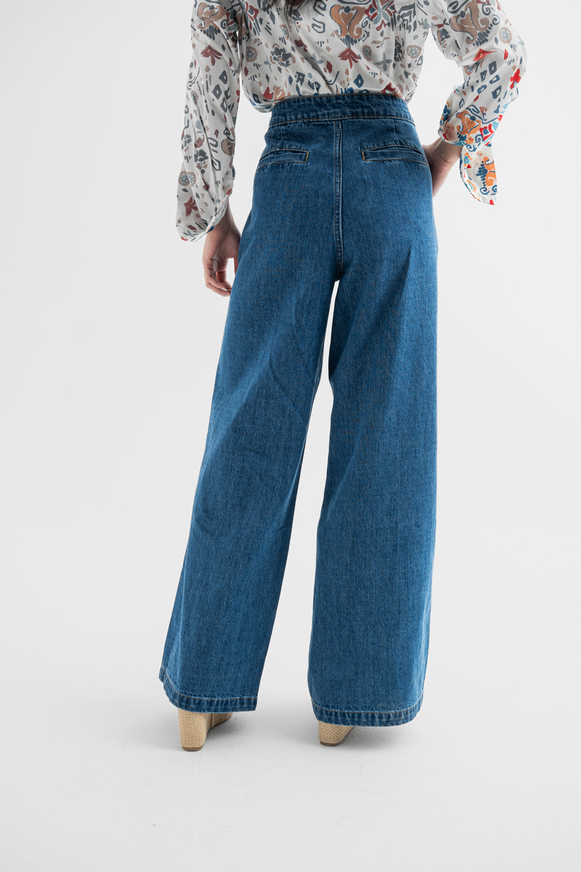 Classic Blue Wide-Leg Cotton Denim Jeans