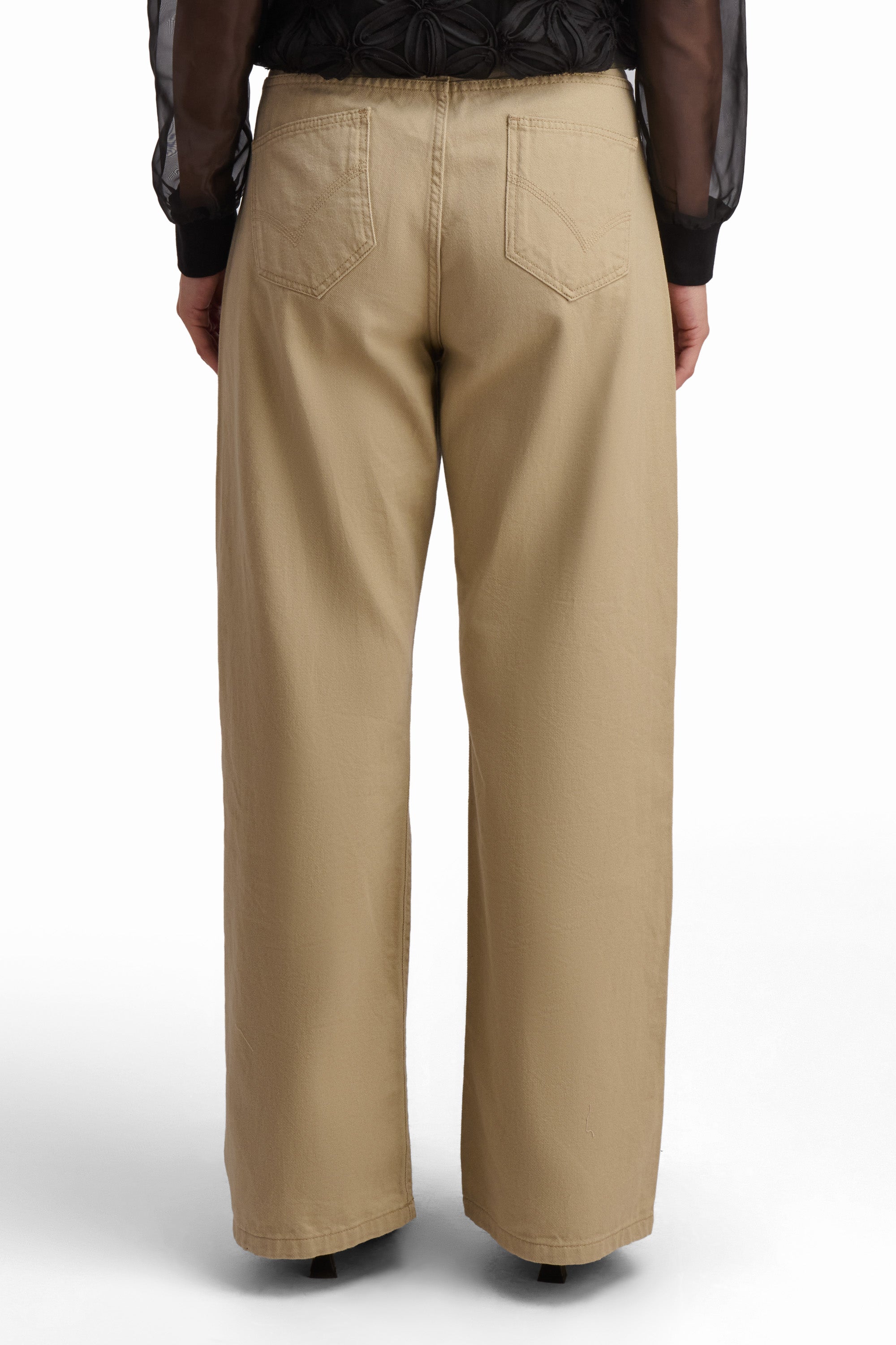 Beige Denim Wide-Leg Jeans