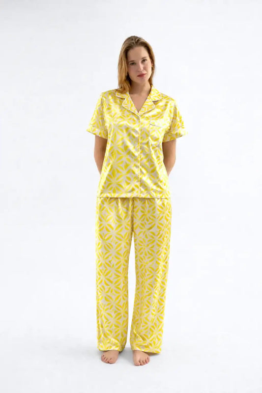 Yellow Geometric Print Full Pajama Set
