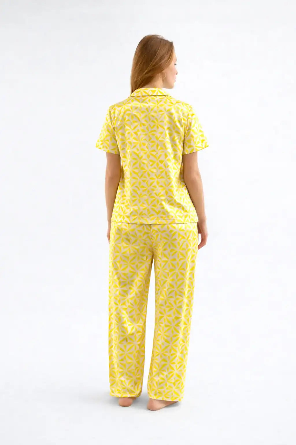 Yellow Geometric Print Full Pajama Set