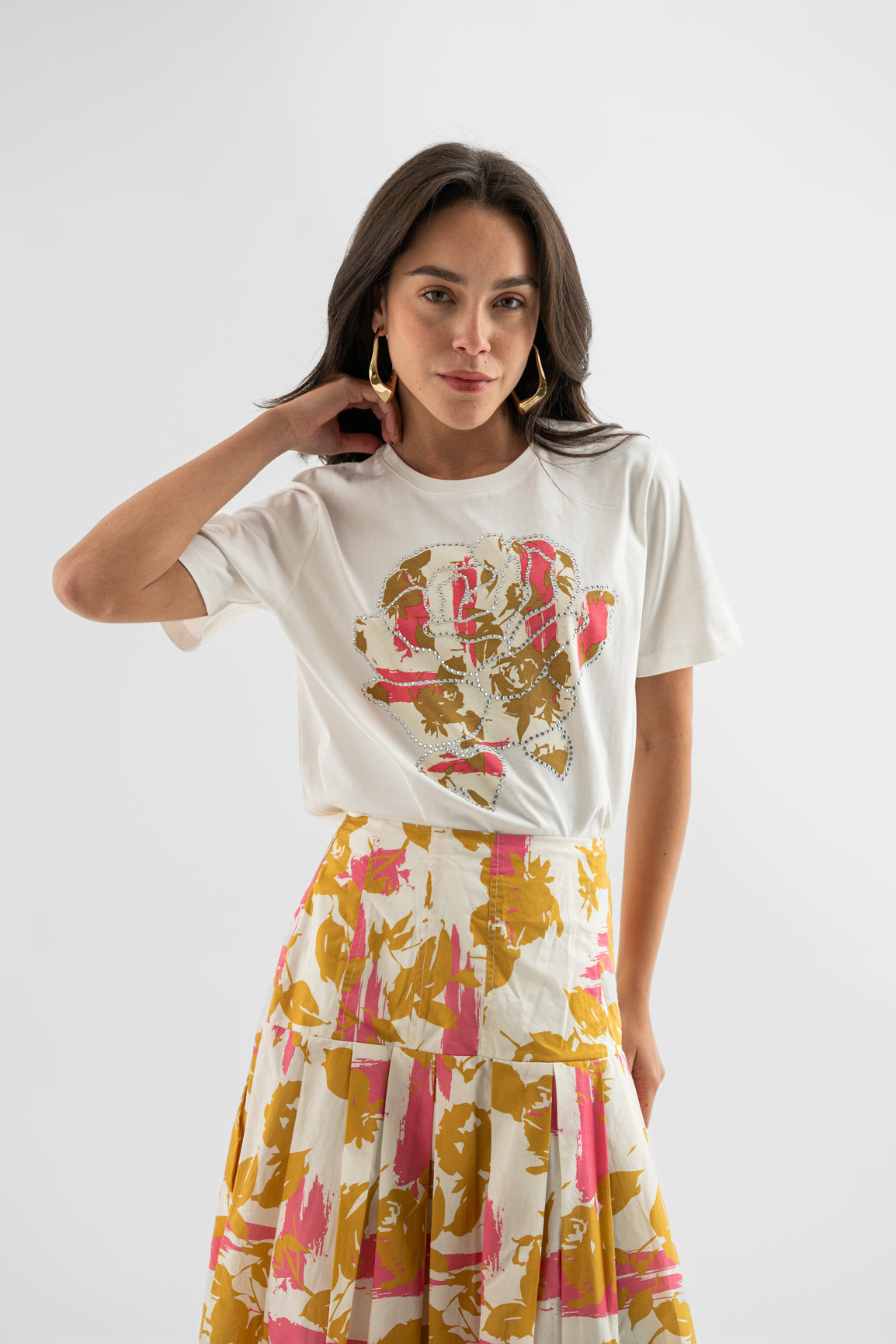 Golden Bloom Graphic Cotton T-Shirt