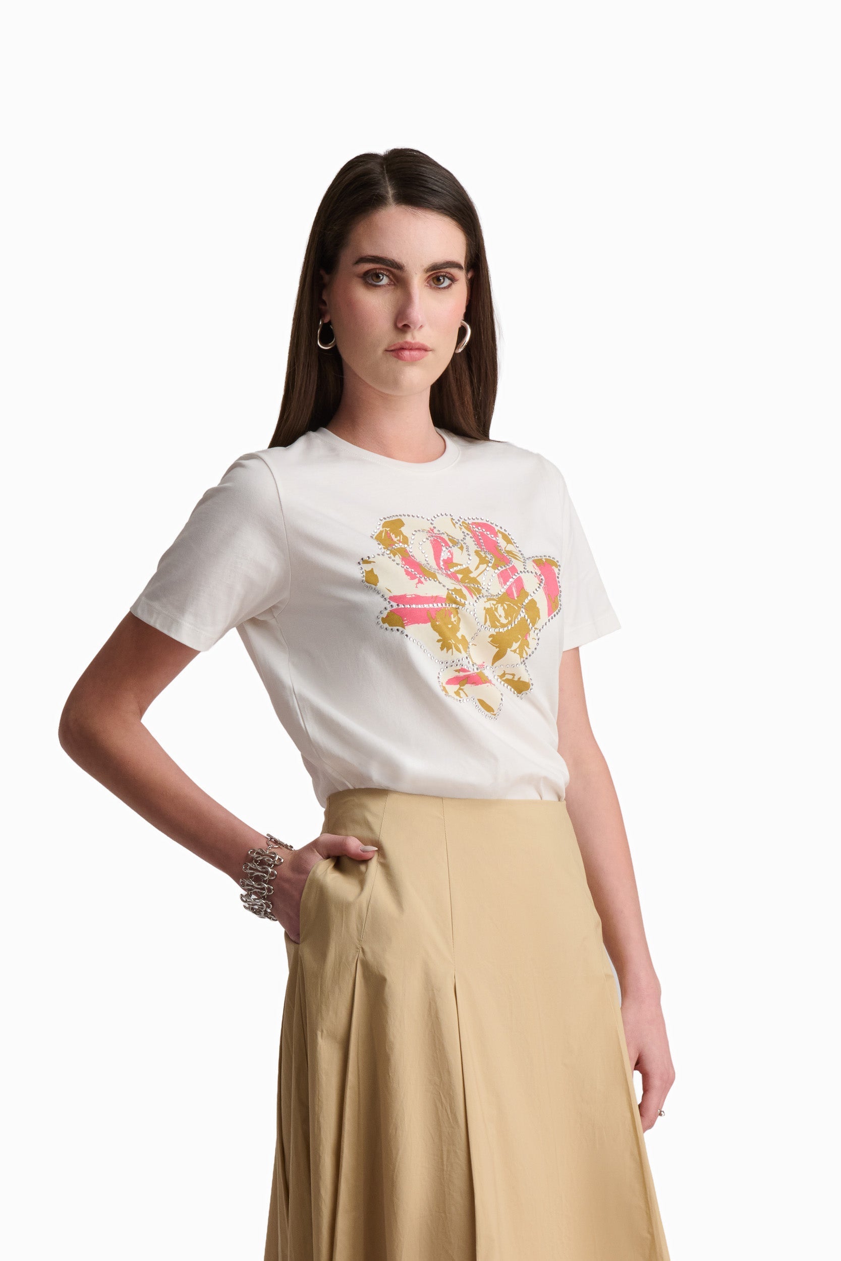 Golden Bloom Graphic Cotton T-Shirt