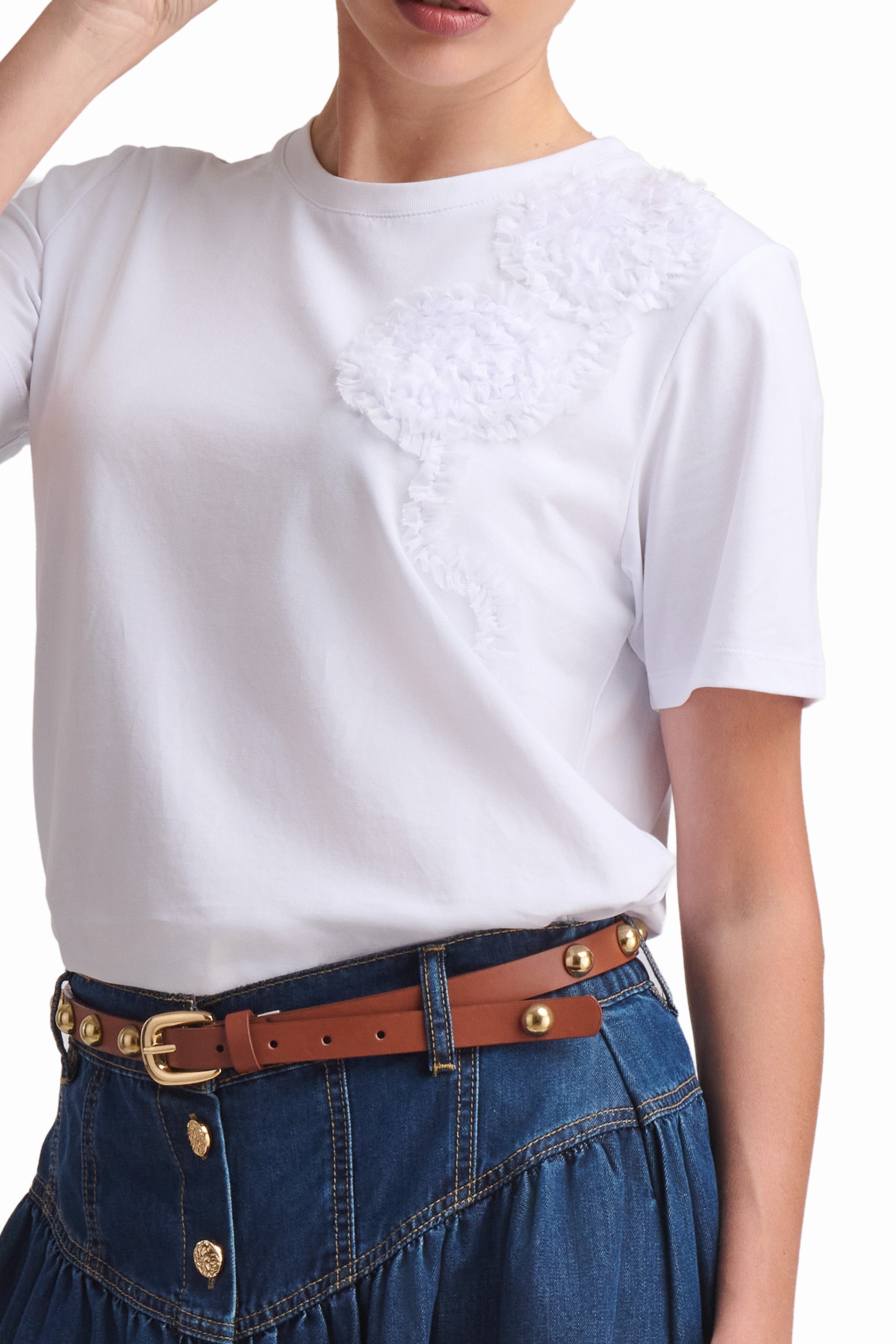Chic Floral Appliqué Viscose T-Shirt