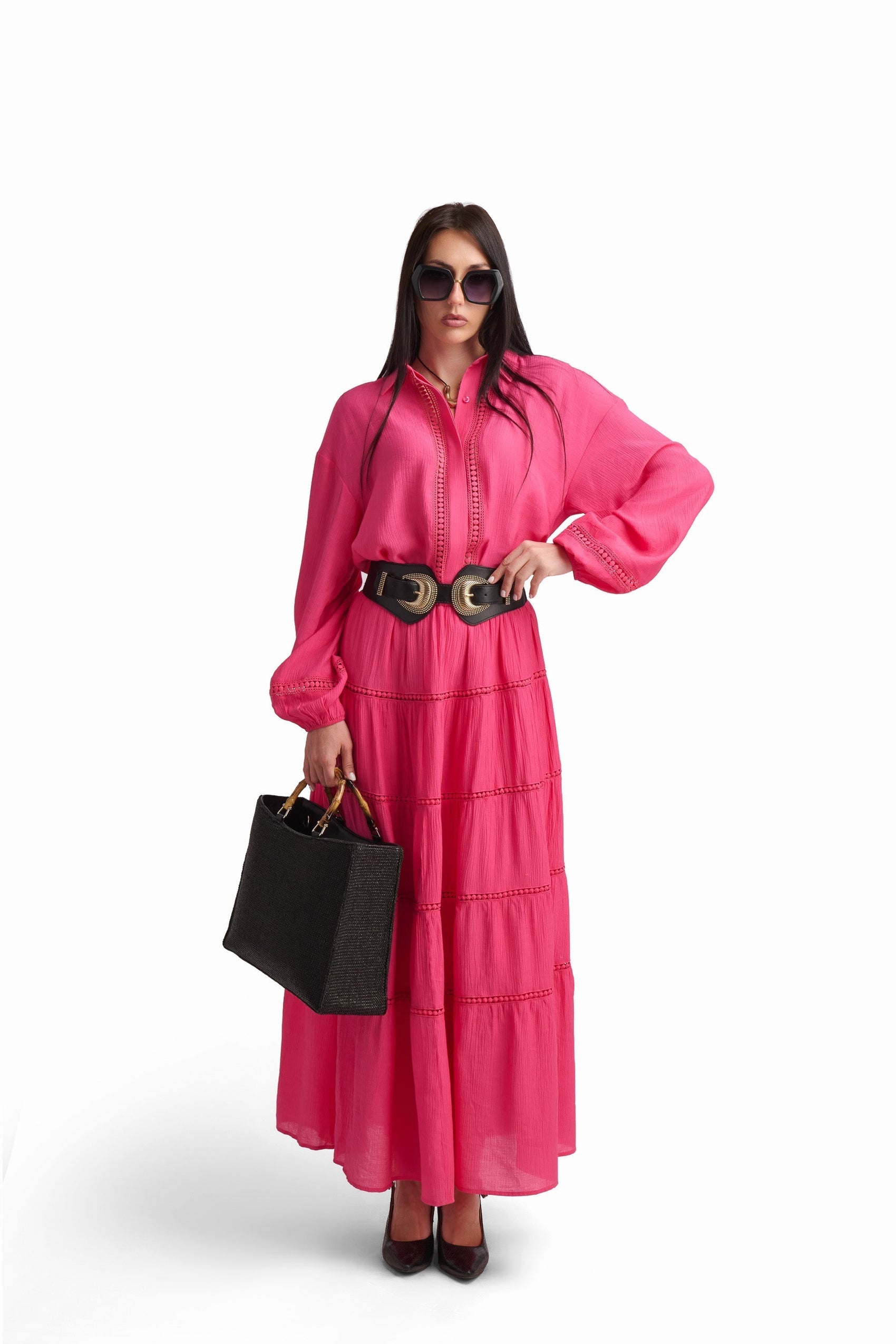 Fuchsia Lace-Trim Shirt