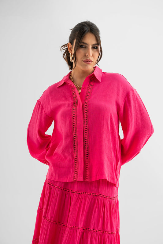 Fuchsia Lace-Trim Shirt