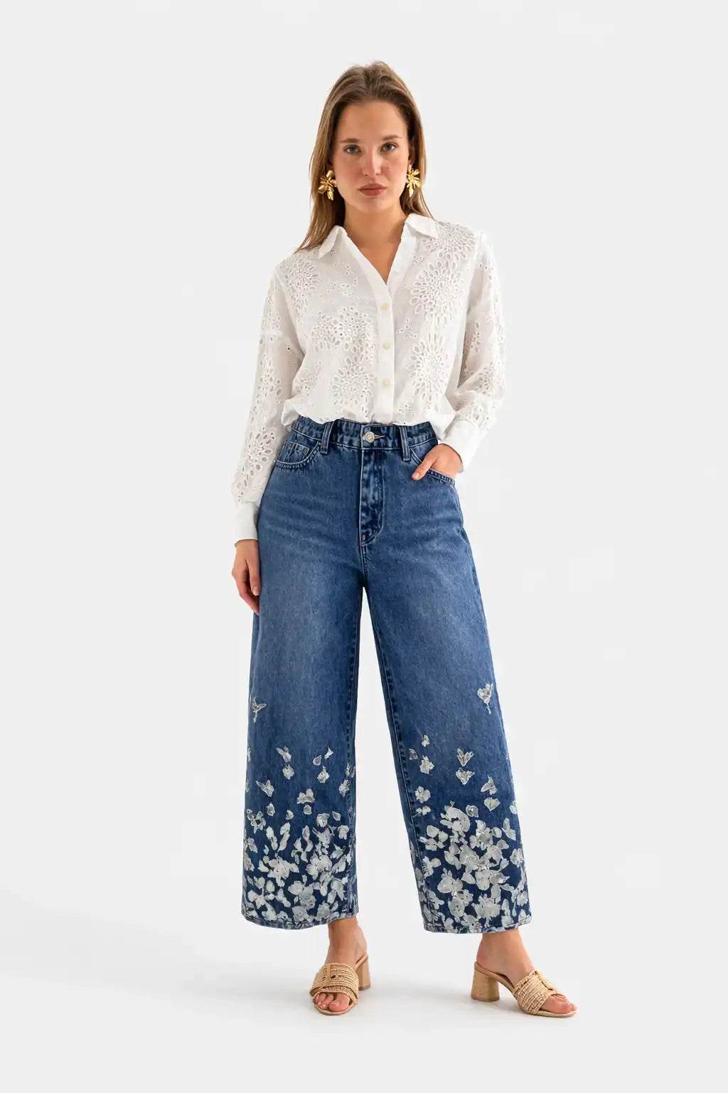 White Textured Embroidered Shirt