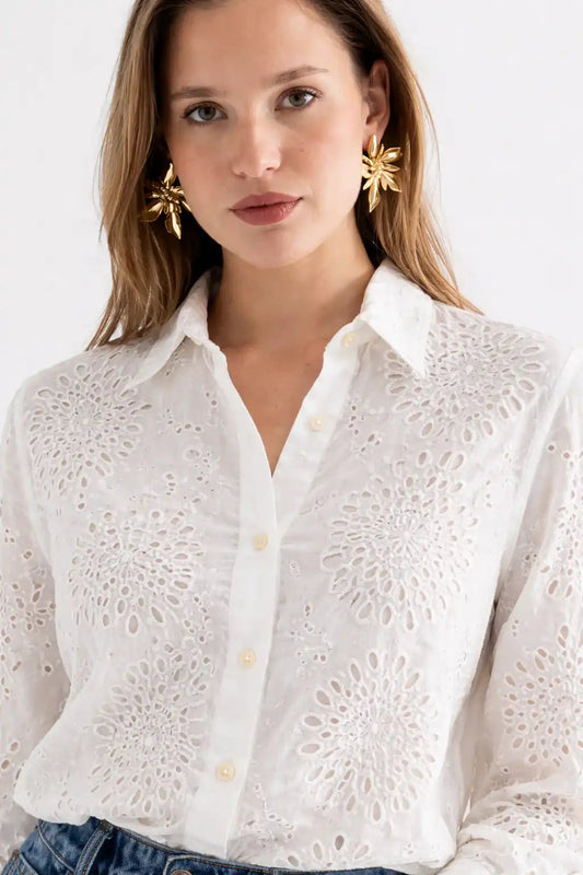White Textured Embroidered Shirt
