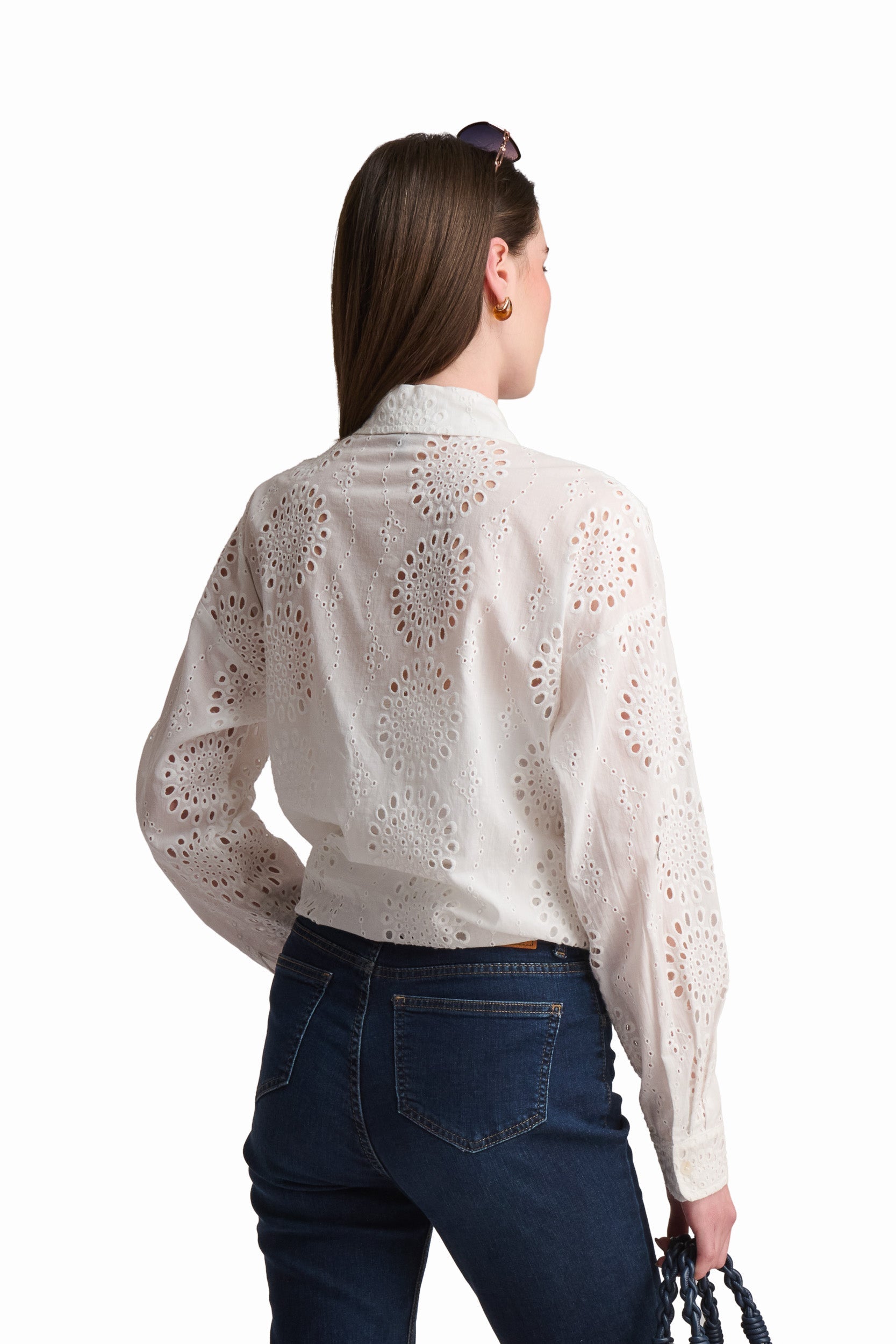 White Textured Embroidered Shirt