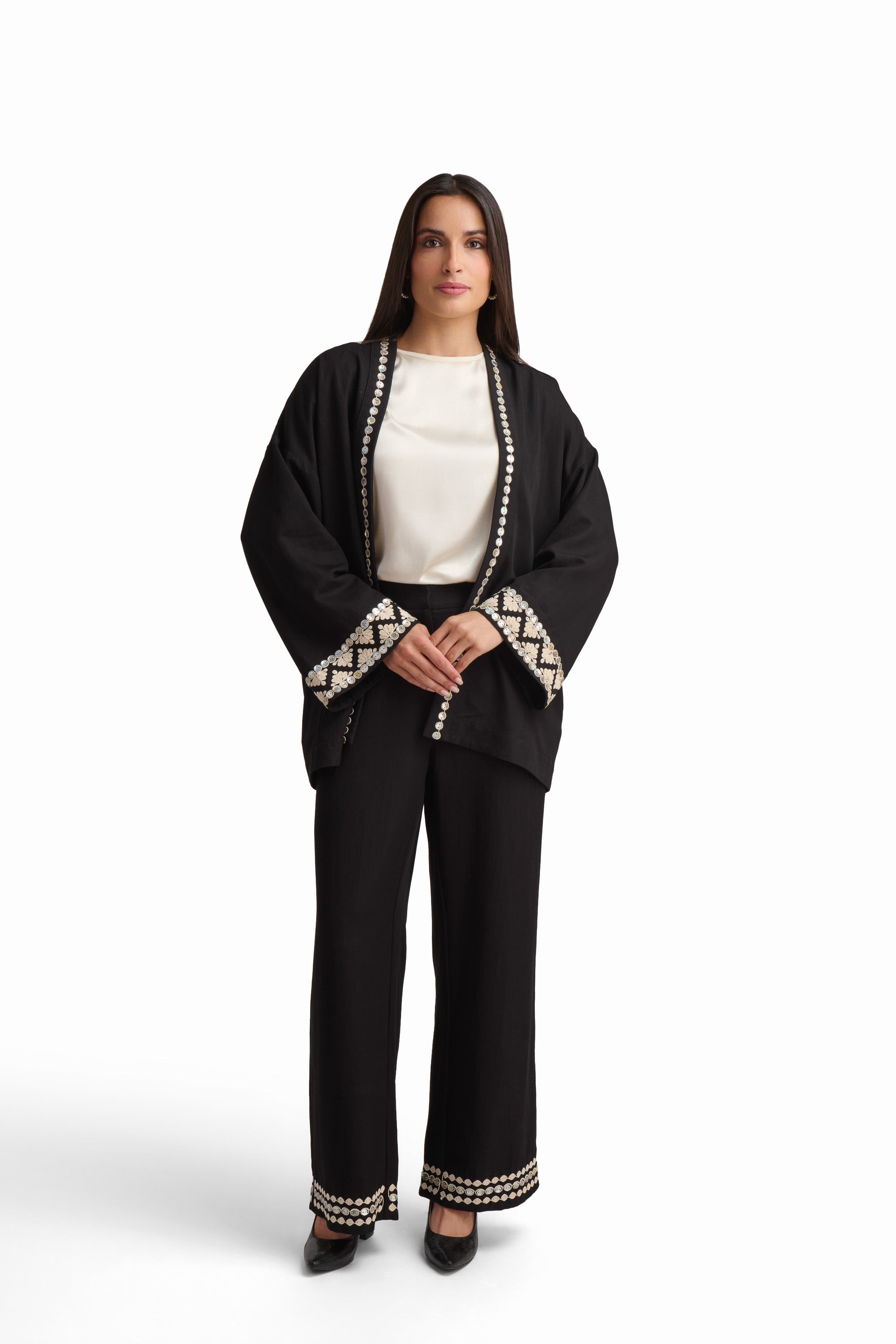 Black Embellished Open-Front Cardigan