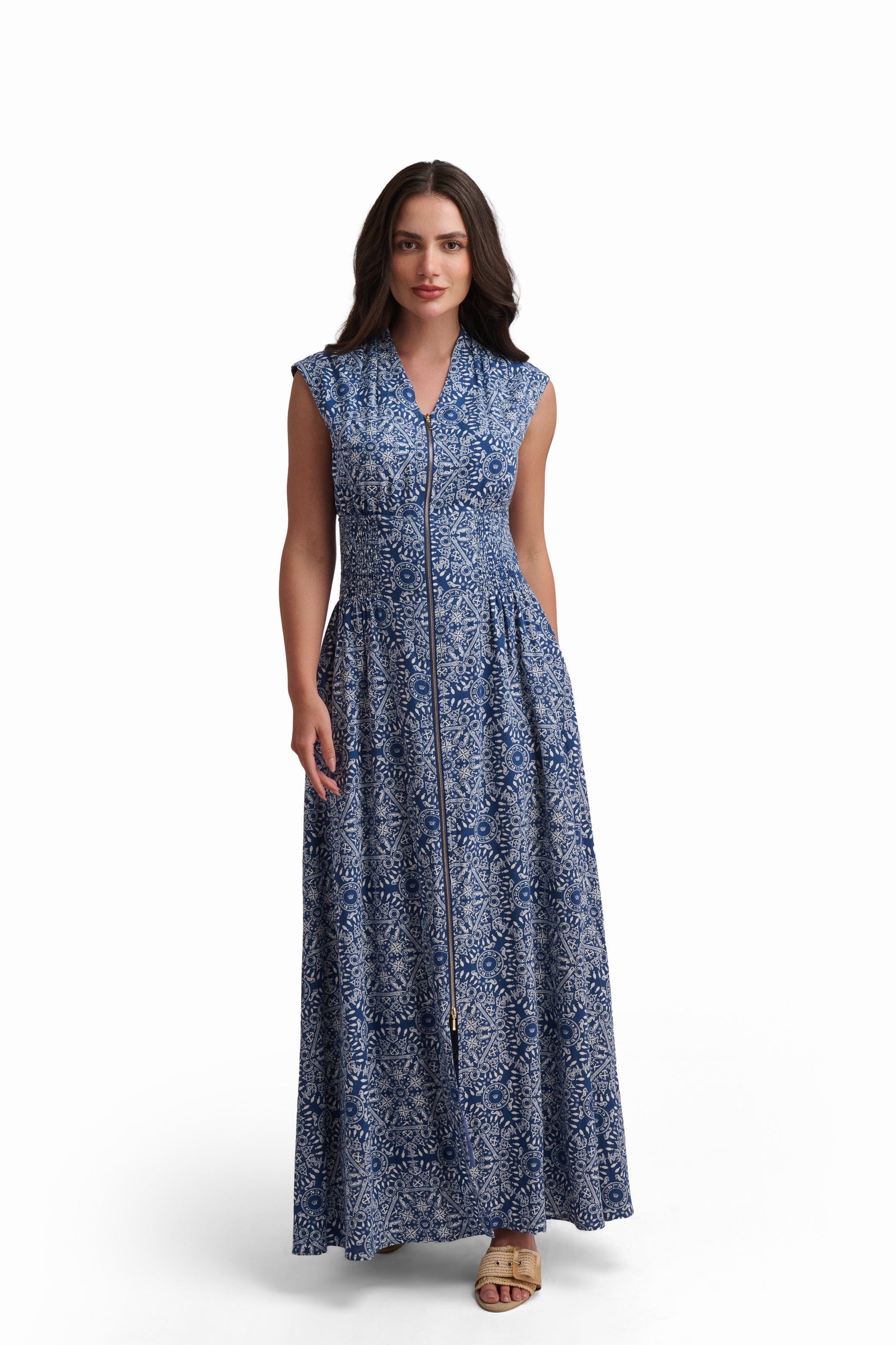 Azure Mosaic Sleeveless Maxi Dress