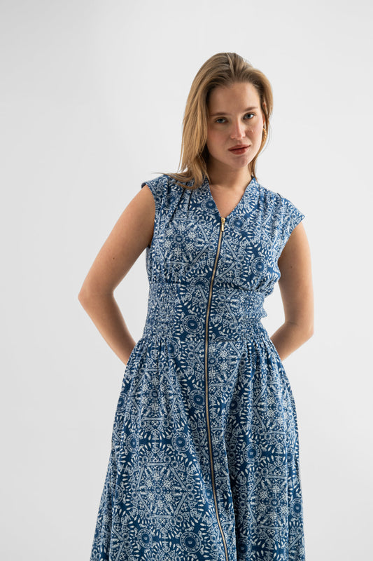 Azure Mosaic Sleeveless Maxi Dress