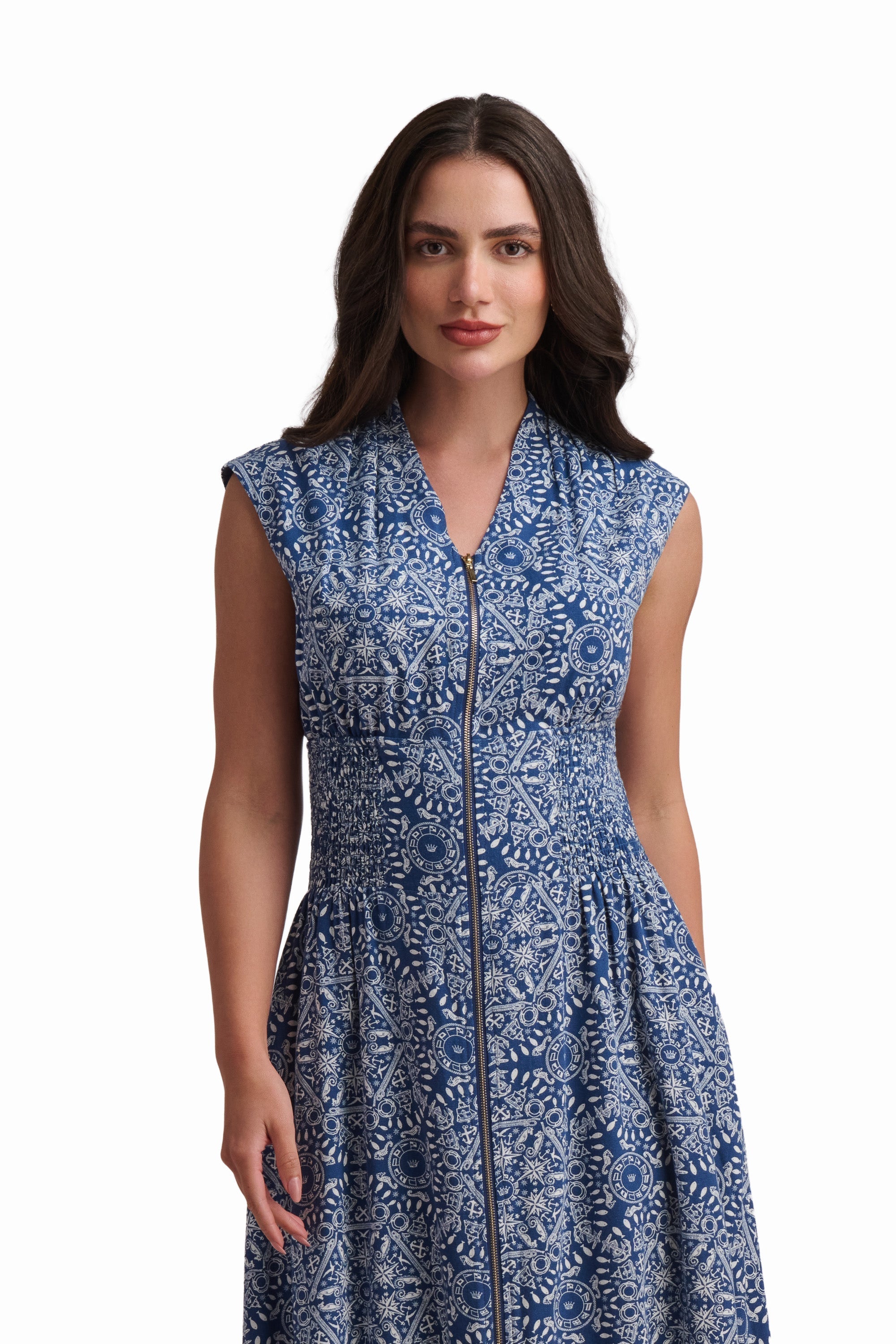 Azure Mosaic Sleeveless Maxi Dress