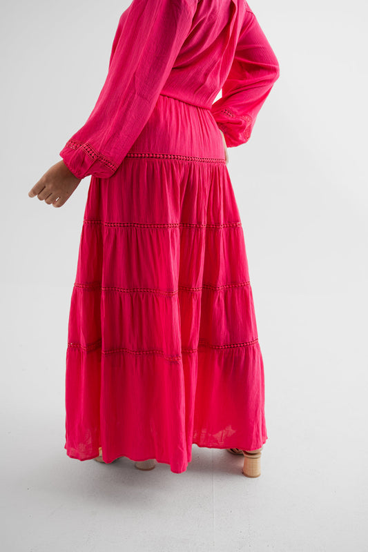 Fuchsia Tiered Maxi Skirt