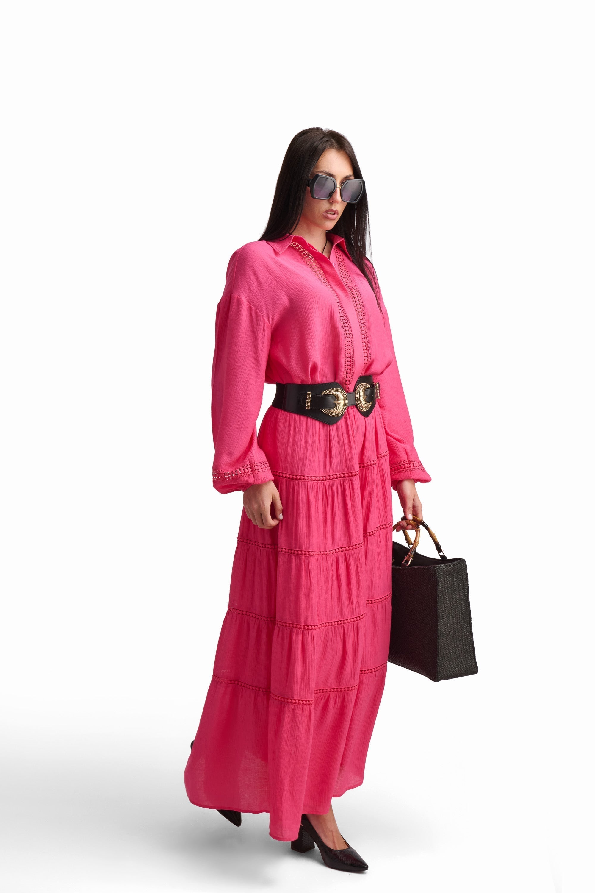 Fuchsia Tiered Maxi Skirt