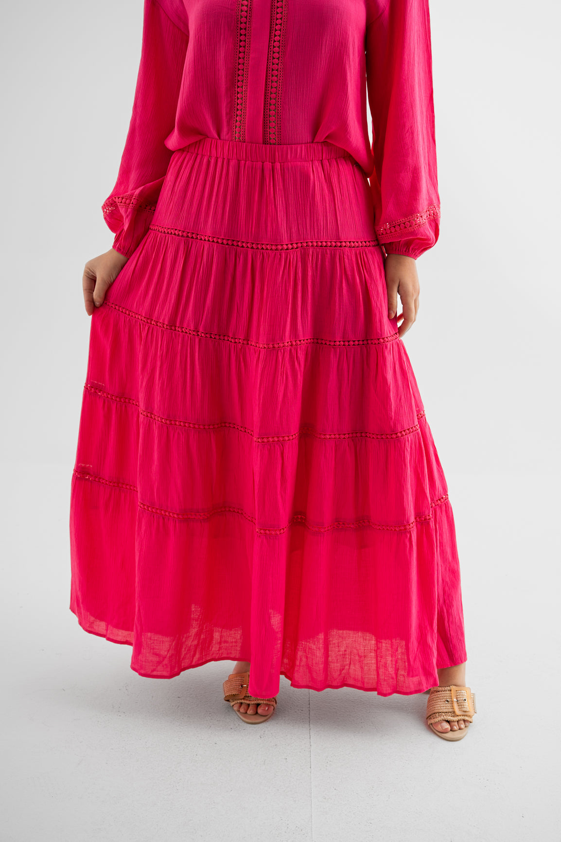 Fuchsia Tiered Maxi Skirt