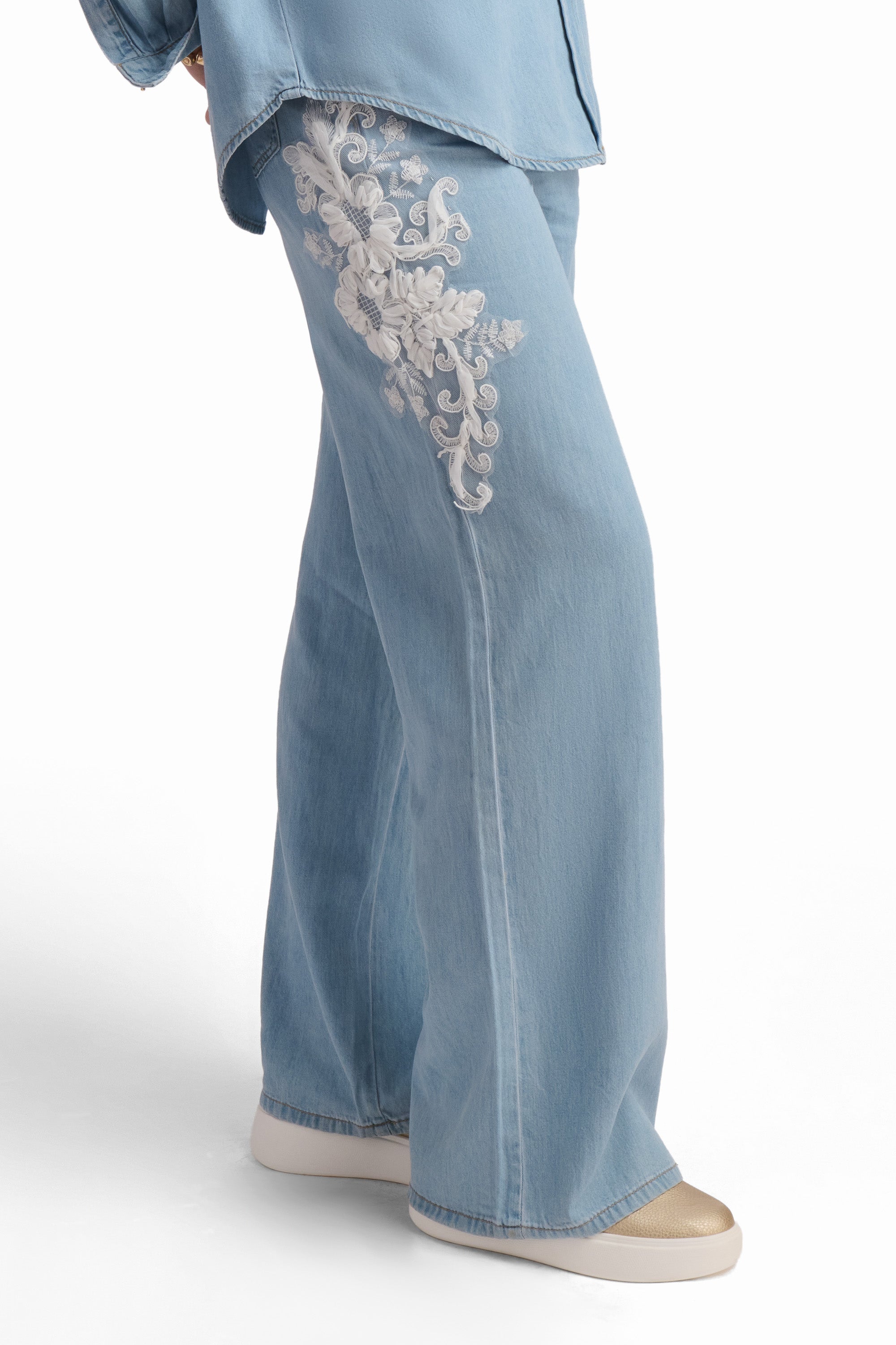 Light Blue Denim Trousers with Side Detail